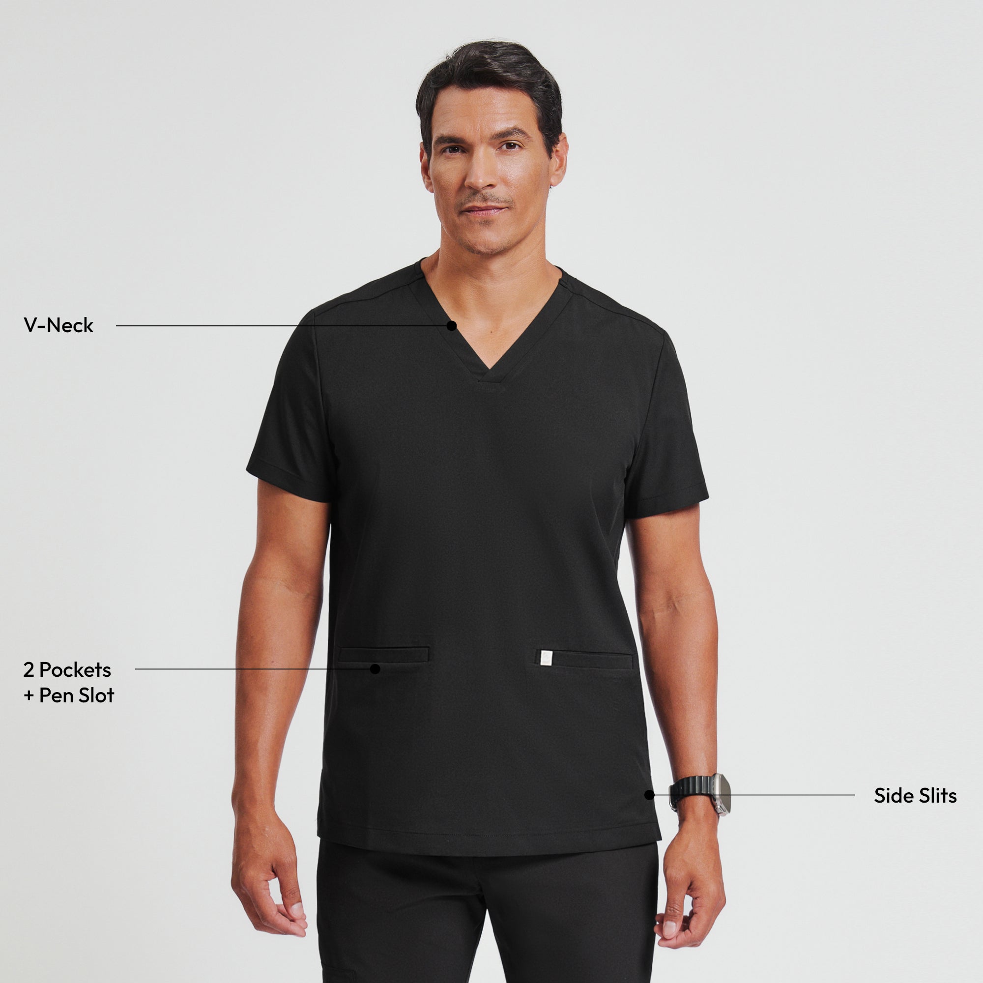 Image of Zenir | Men's Double Pocket Scrub Top - Eco Black