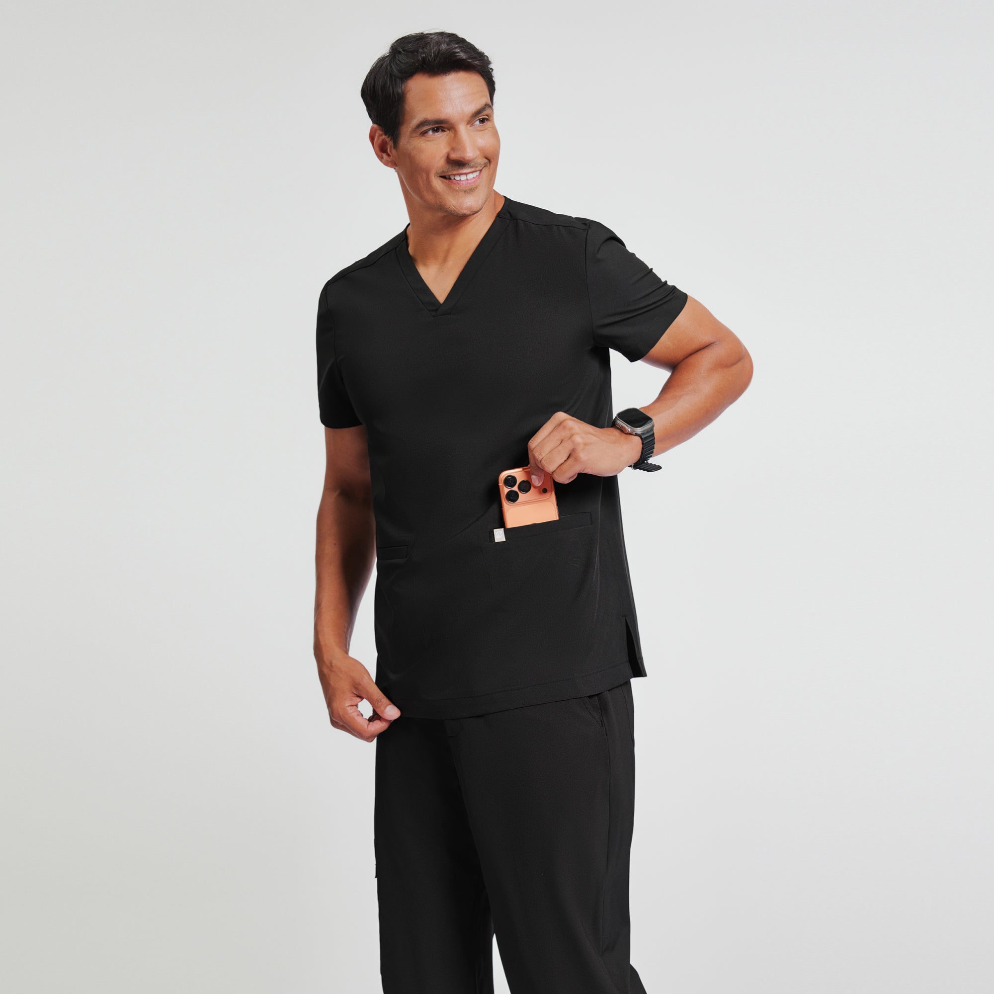 Image of Zenir | Men's Zipper Pocket Straight Scrub Pants - Eco Black