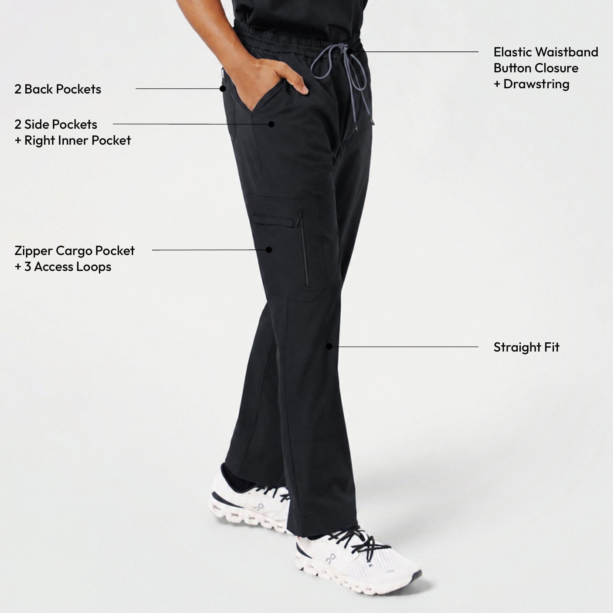 Image of Zenir | Men's Zipper Pocket Straight Scrub Pants - Eco Black