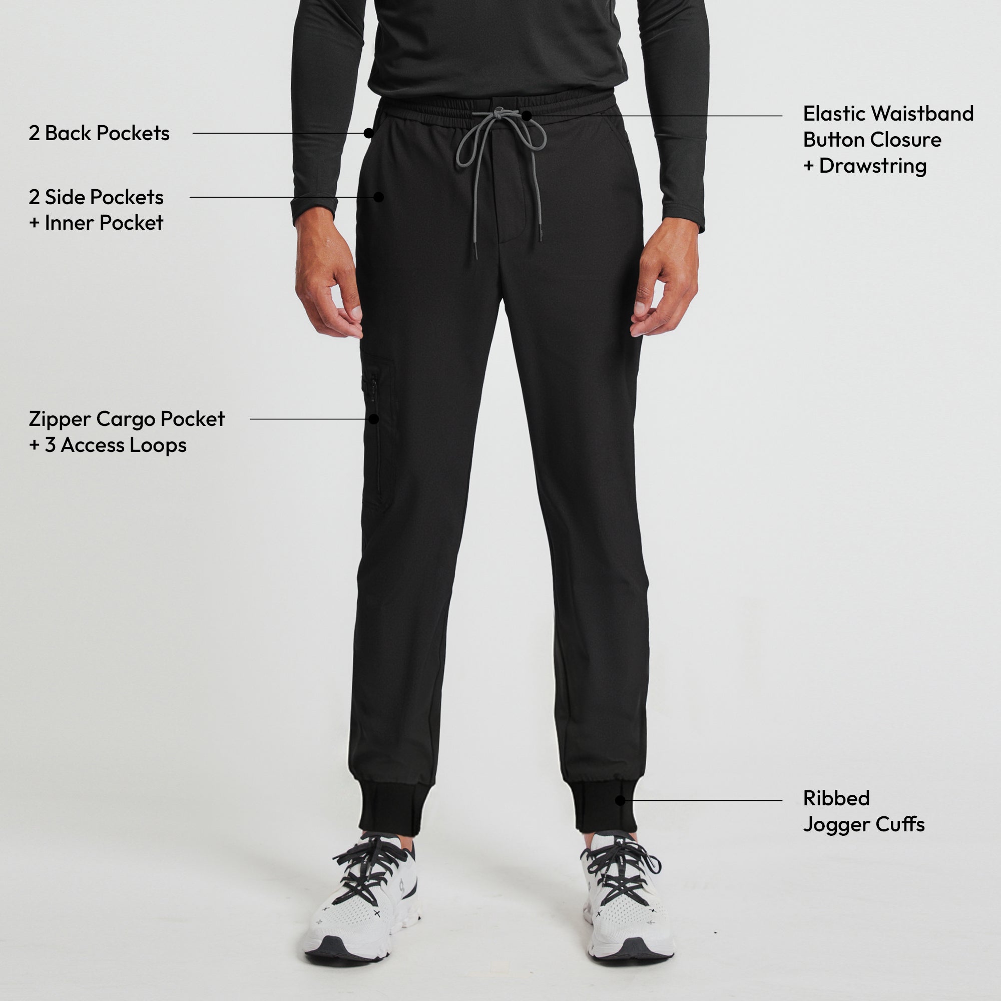 Image of Zenir | Men's Zipper Pocket Jogger Scrub Pants - Eco Black