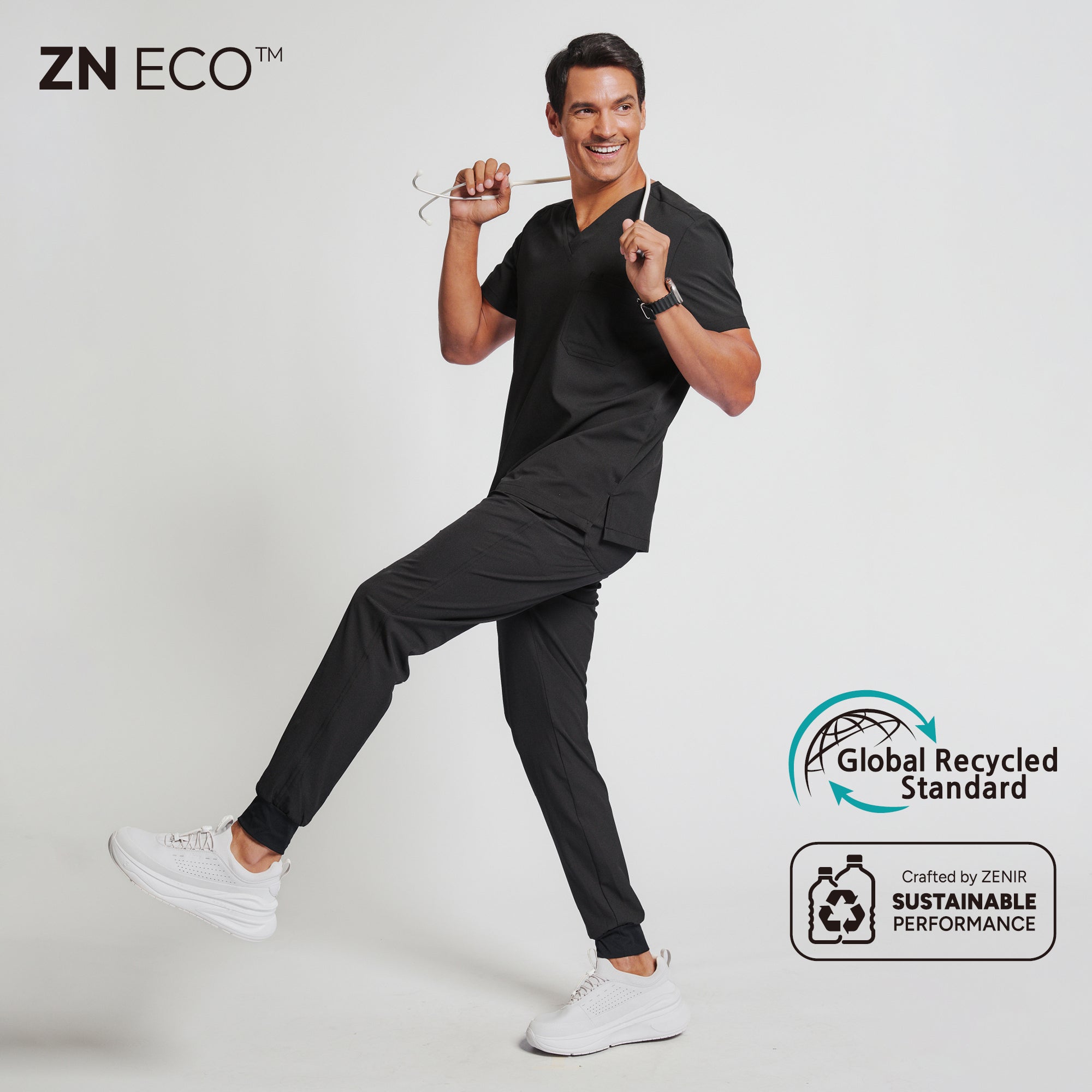 Image of Zenir | Men's Zipper Pocket Jogger Scrub Pants - Eco Black