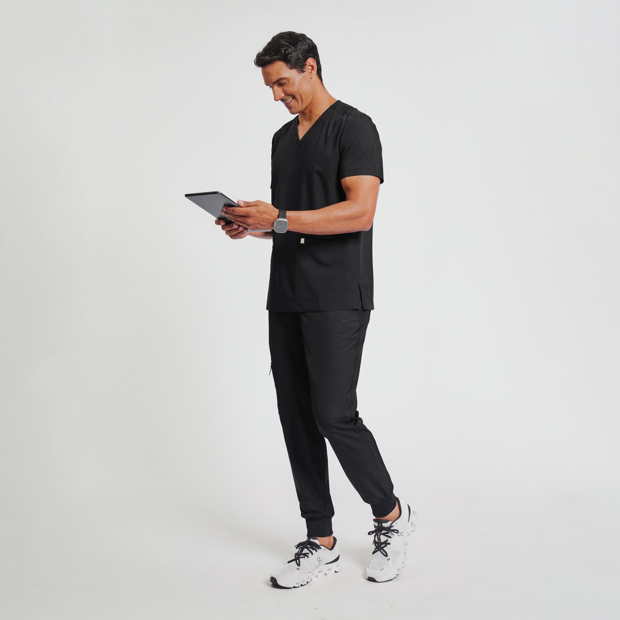 Image of Zenir | Men's Double Pocket Scrub Top - Eco Black