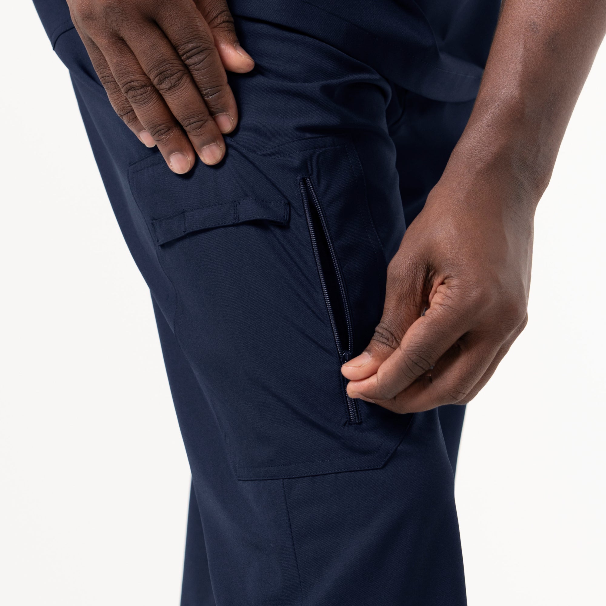 Image of Zenir | Men's Zipper Pocket Straight Scrub Pants - Eco Navy