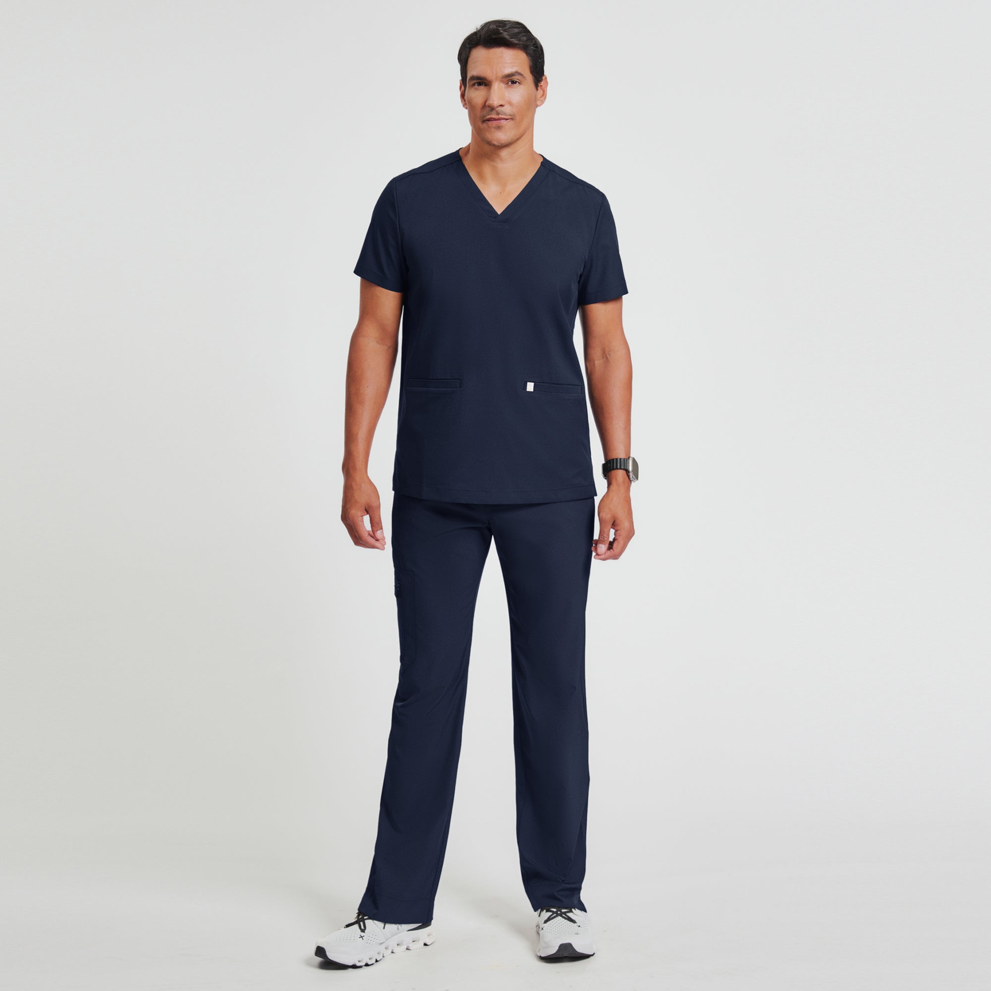Image of Zenir | Men's Zipper Pocket Straight Scrub Pants - Eco Navy