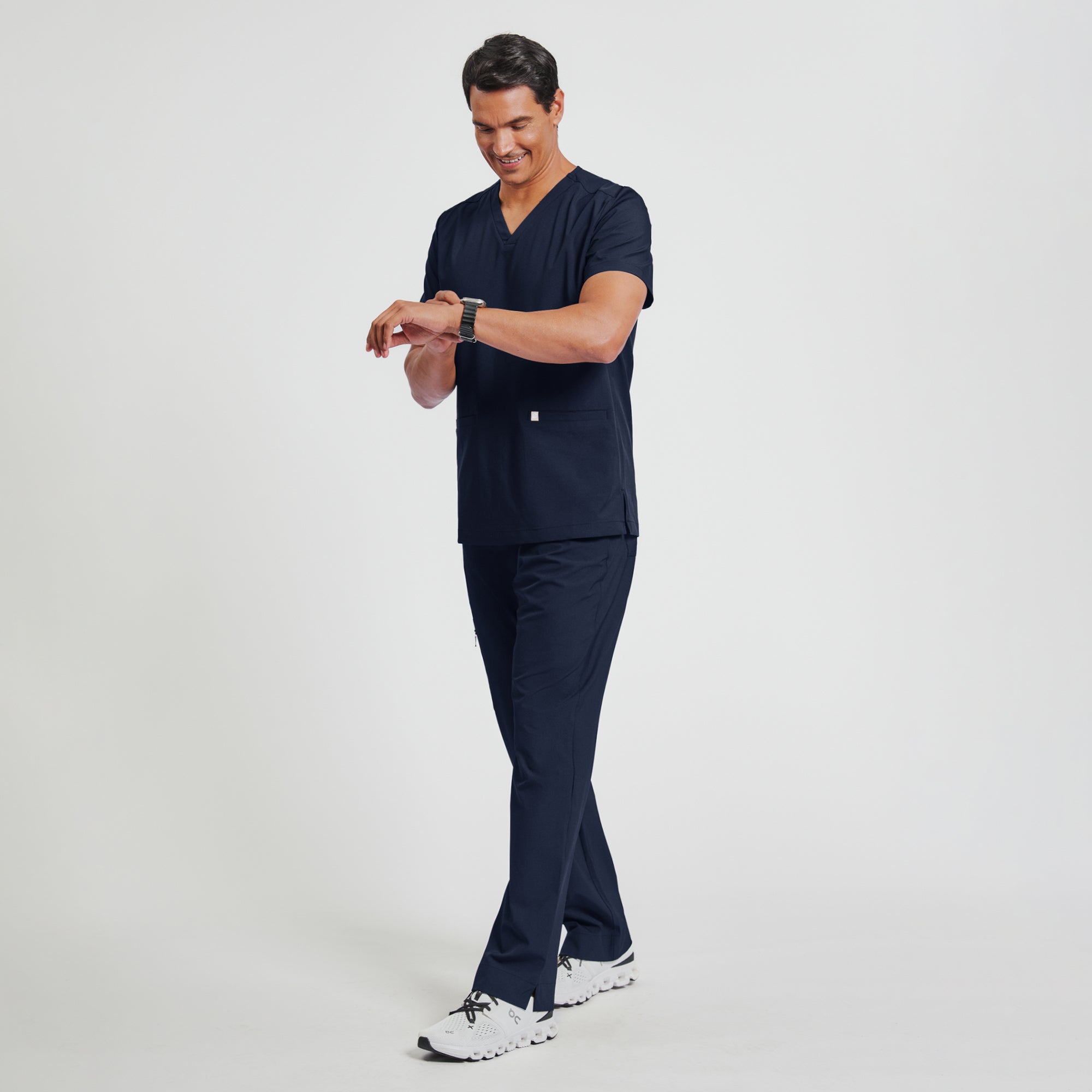 Image of Zenir | Men's Zipper Pocket Straight Scrub Pants - Eco Navy