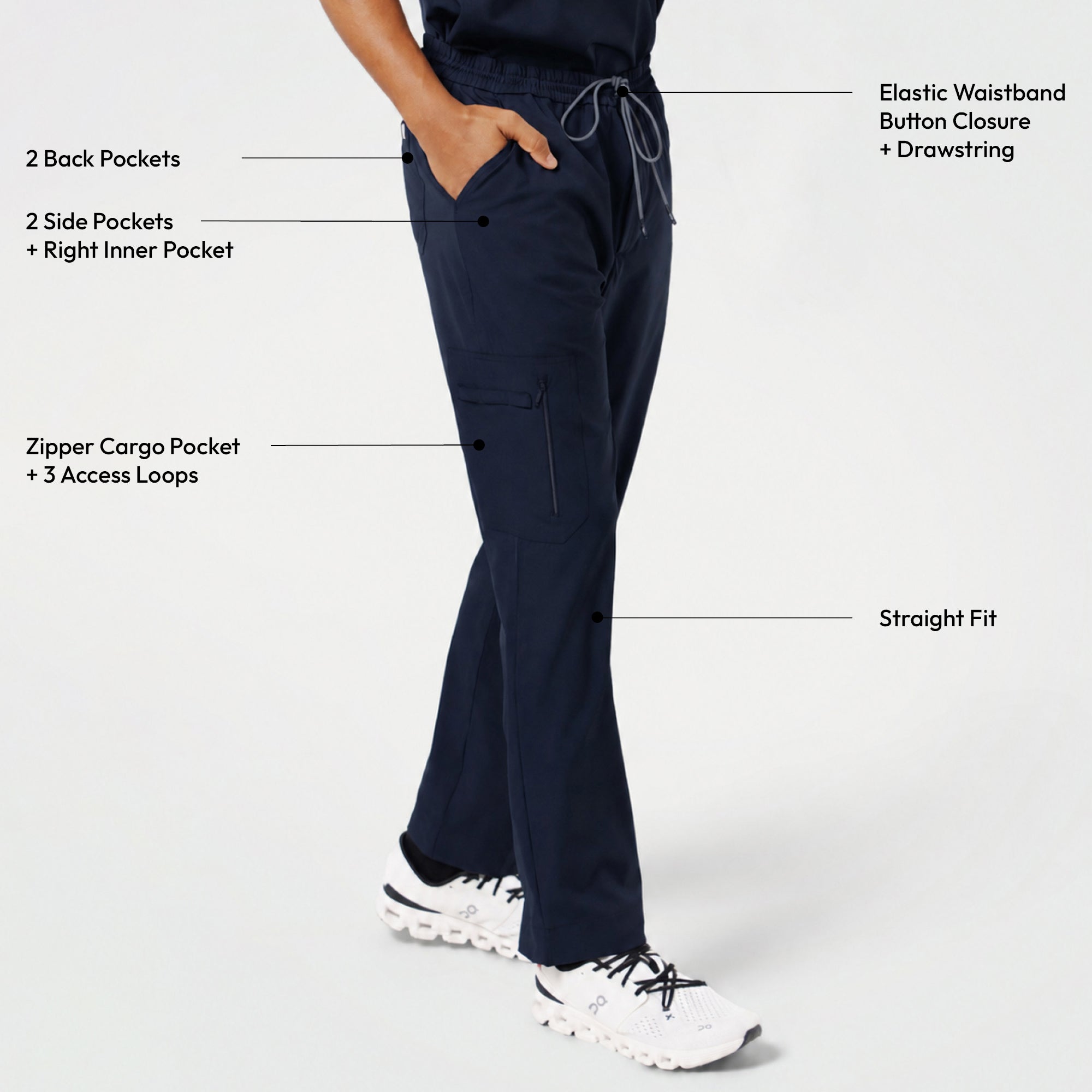 Image of Zenir | Men's Zipper Pocket Straight Scrub Pants - Eco Navy