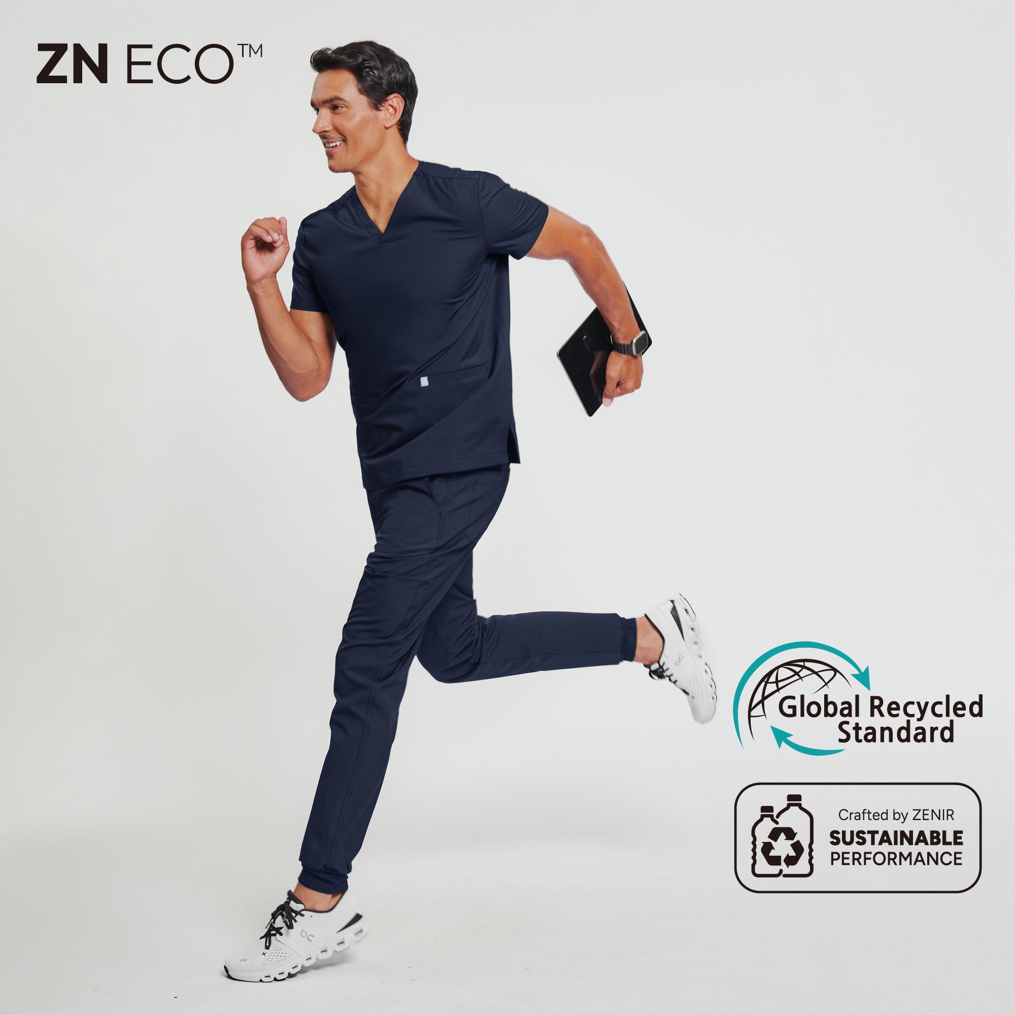 Image of Zenir | Men's Zipper Pocket Jogger Scrub Pants - Eco Navy
