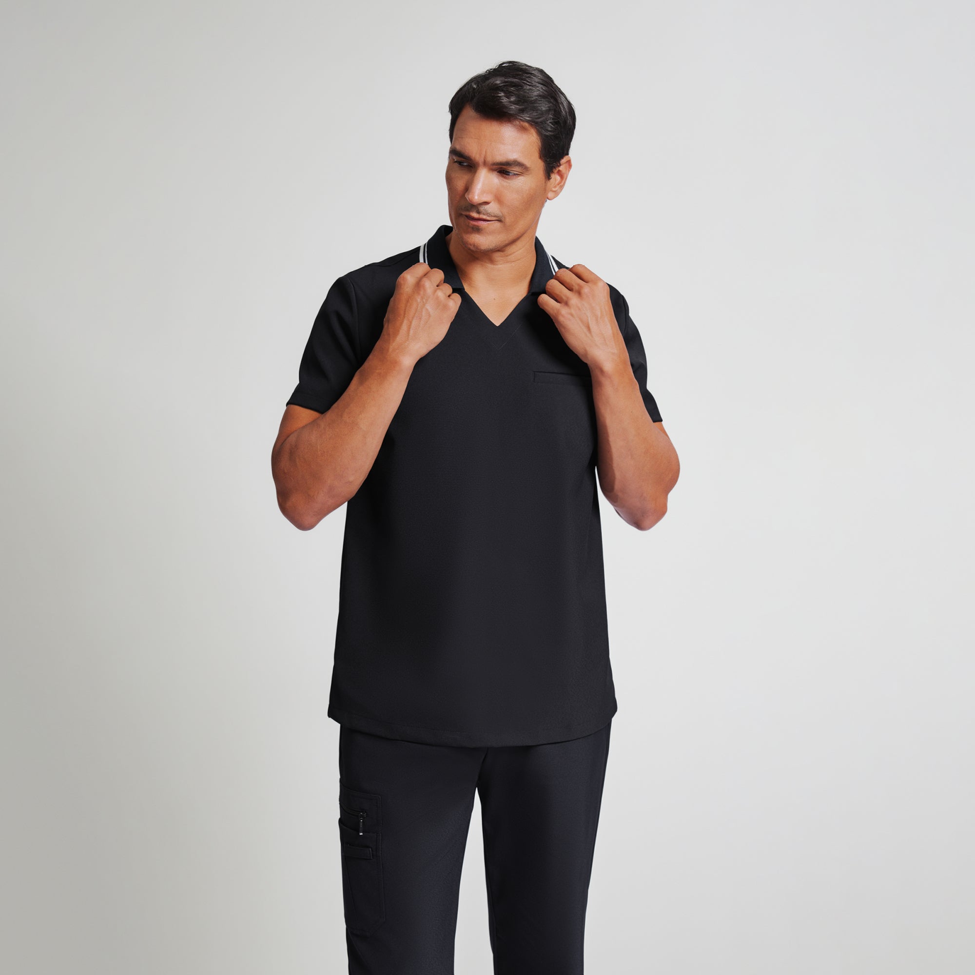 Image of Zenir | Men's Performance Polo Scrub Top - Jet Black
