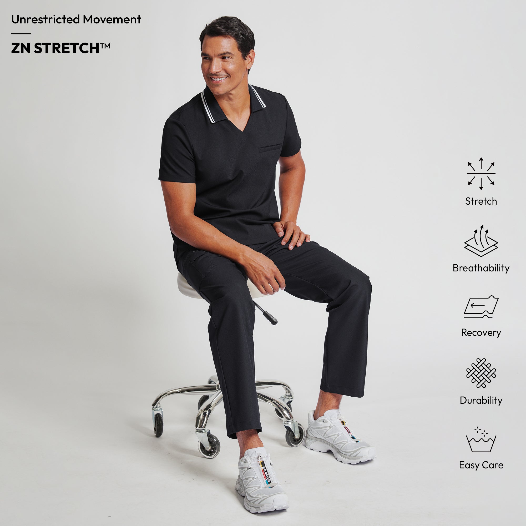 Image of Zenir | Men's Performance Polo Scrub Top - Jet Black