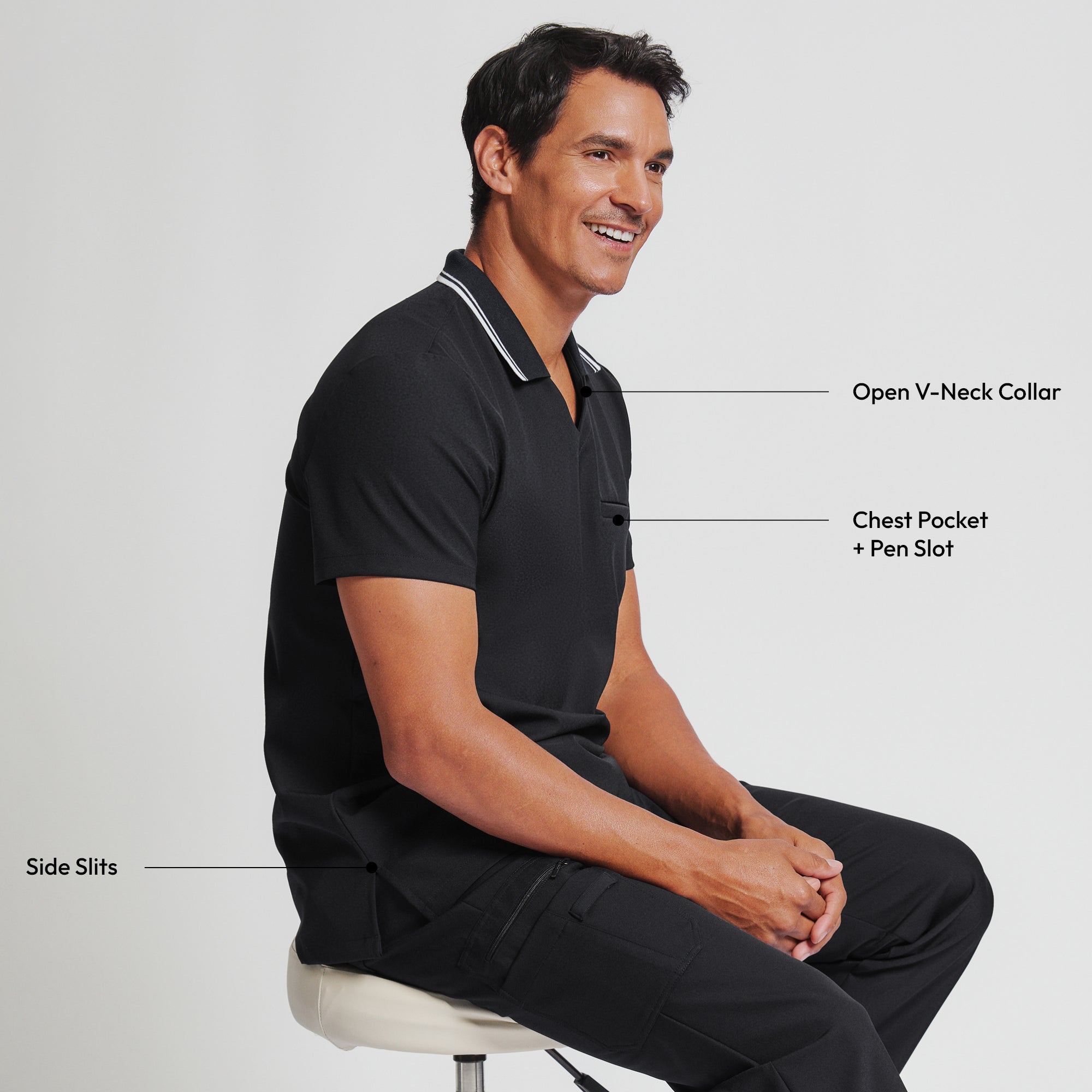 Image of Zenir | Men's Performance Polo Scrub Top - Jet Black