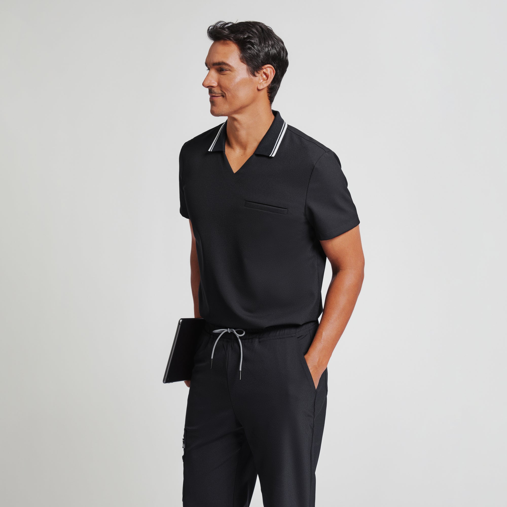 Image of Zenir | Men's Performance Polo Scrub Top - Jet Black