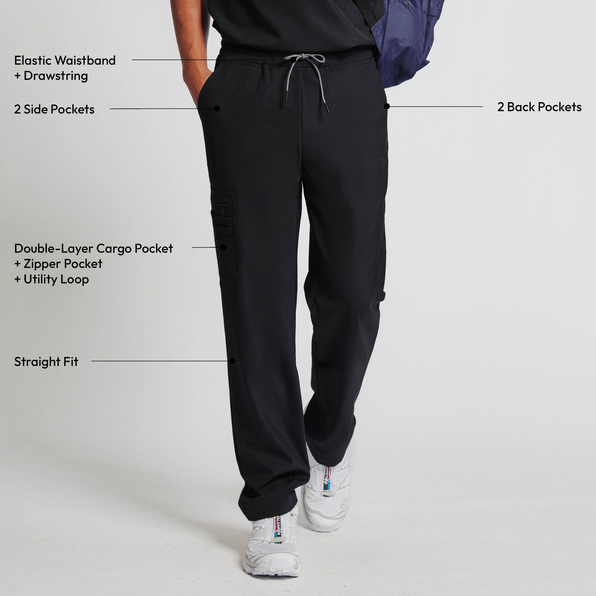 Image of Zenir | Men's Relaxed Side Pocket Scrub Pants - Jet Black
