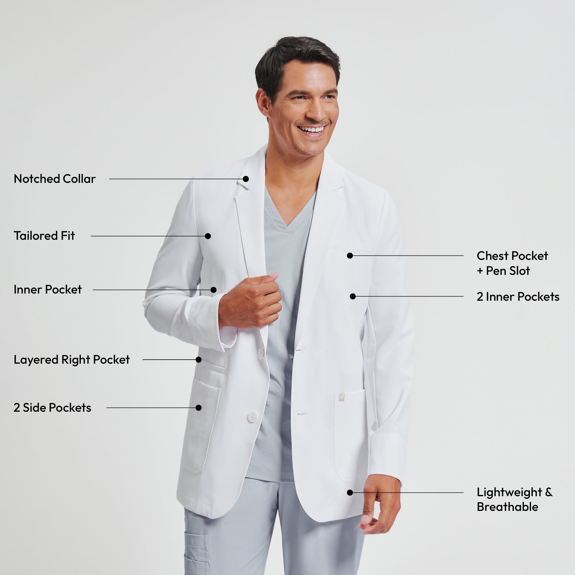 Image of Zenir | Men's Utility Short Lab Coat LCM-102 - White