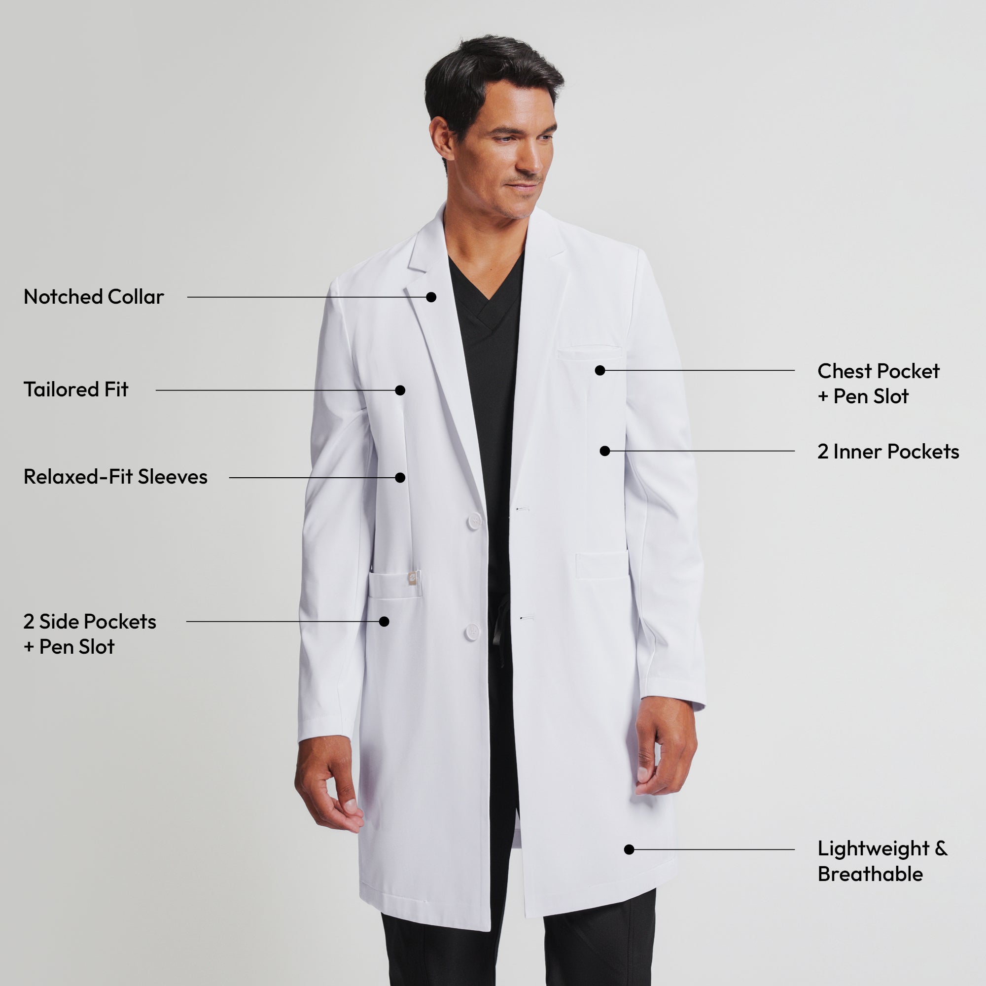 Image of Zenir | Men's Professional Long Lab Coat LCM-103 - White