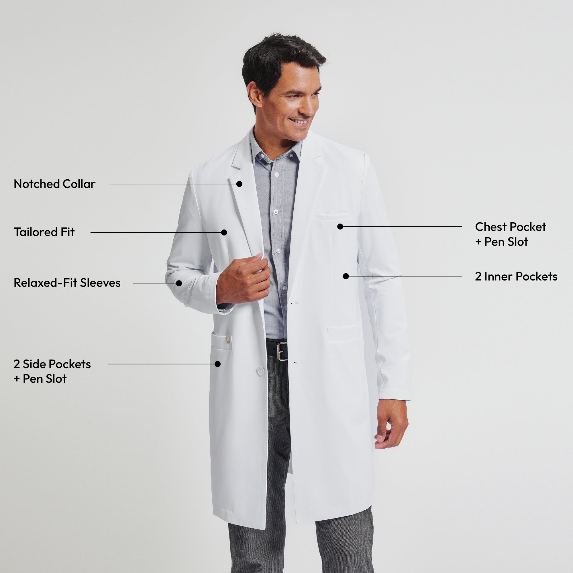 Image of Zenir | Men's Professional Long Lab Coat LCM-303 - White