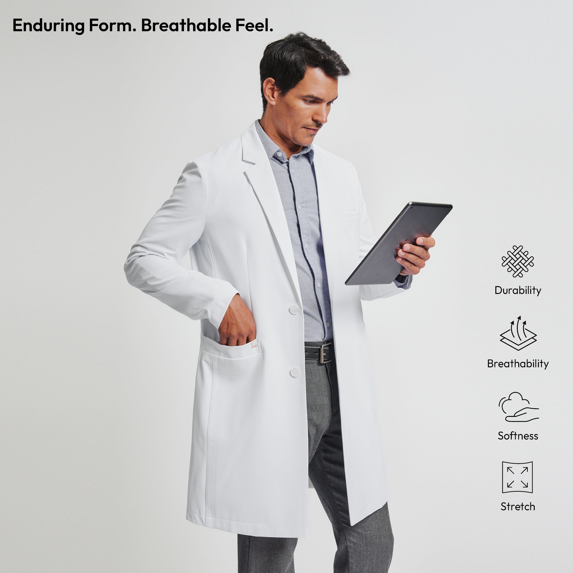 Image of Zenir | Men's Professional Long Lab Coat LCM-303 - White