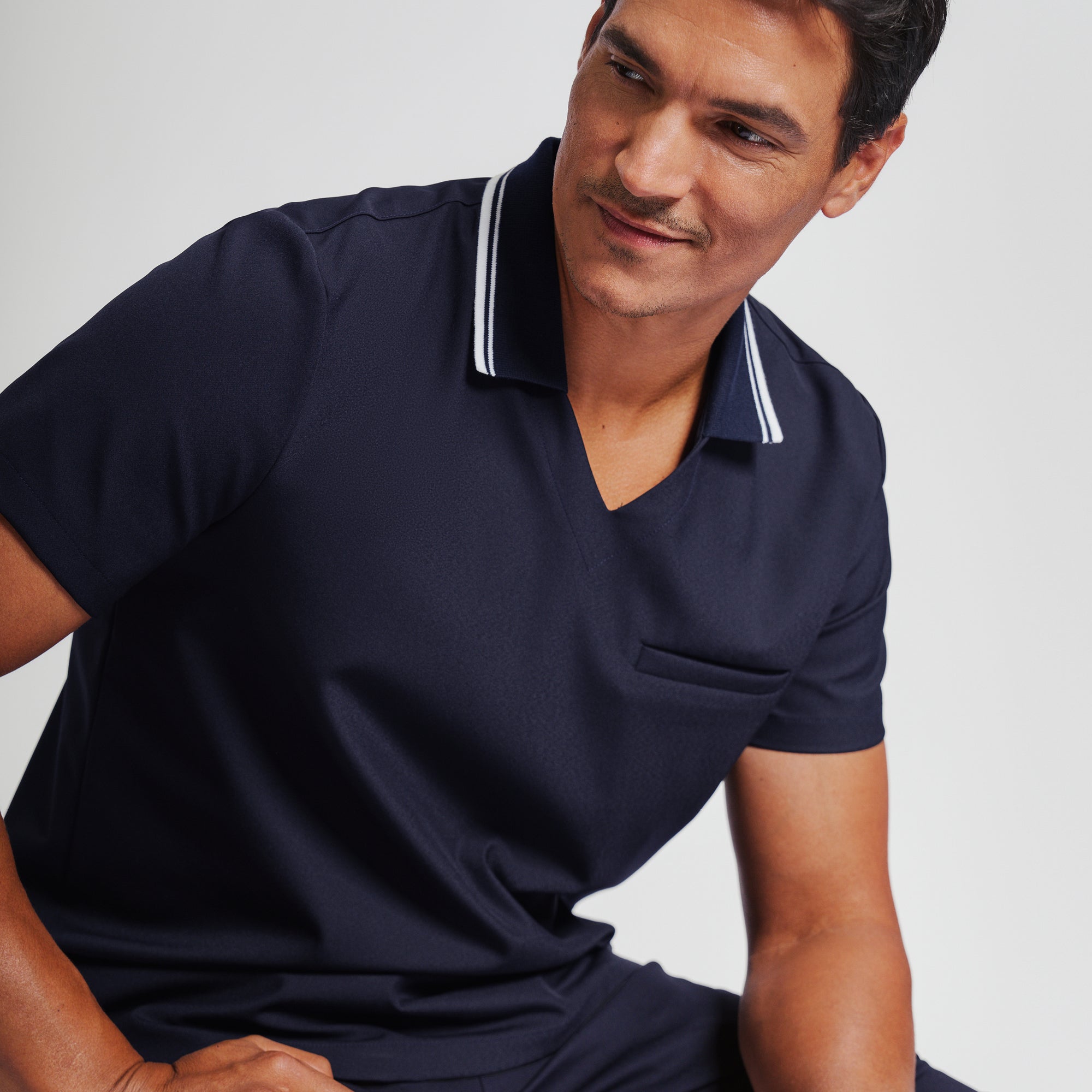 Image of Zenir | Men's Performance Polo Scrub Top - Midnight Navy