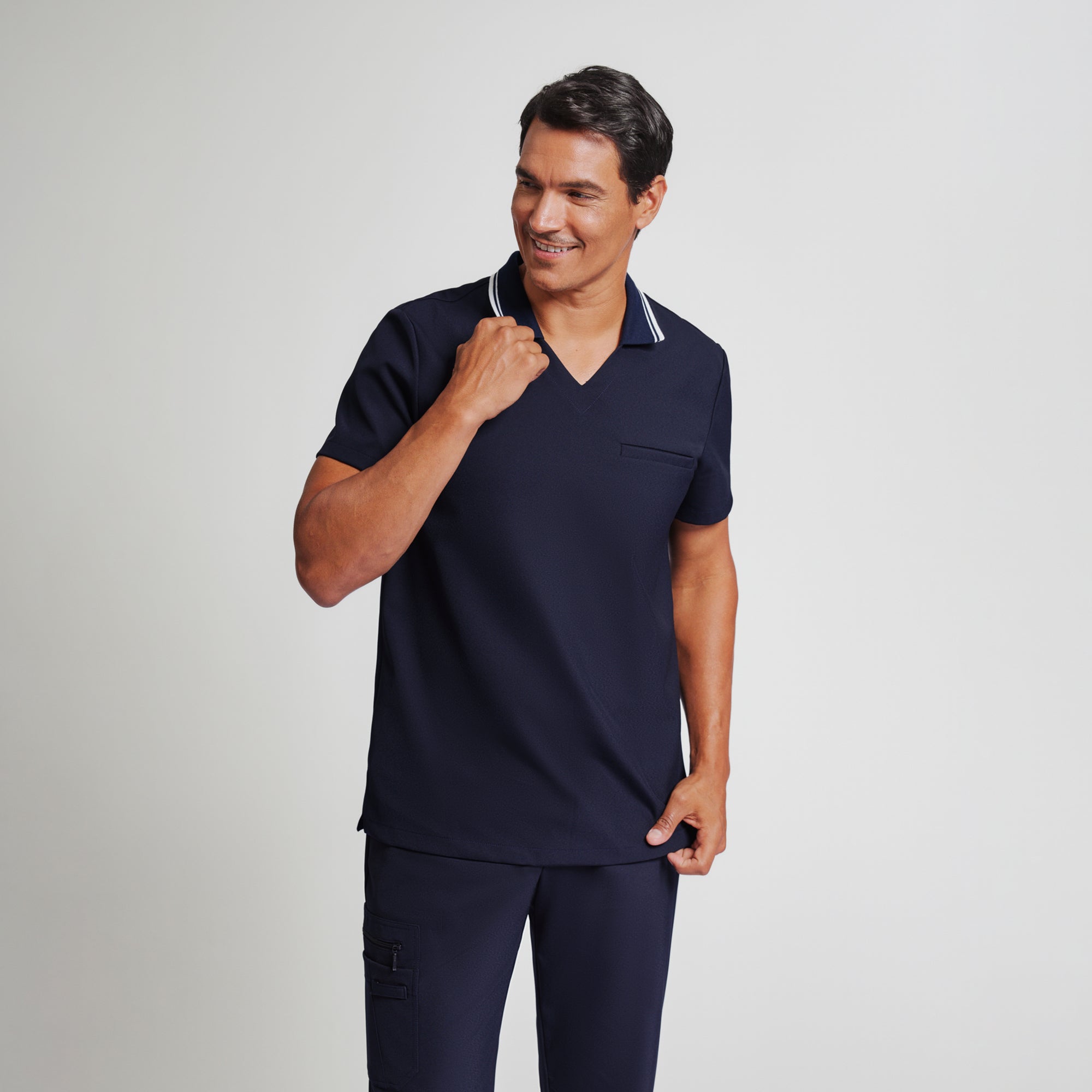 Image of Zenir | Men's Performance Polo Scrub Top - Midnight Navy