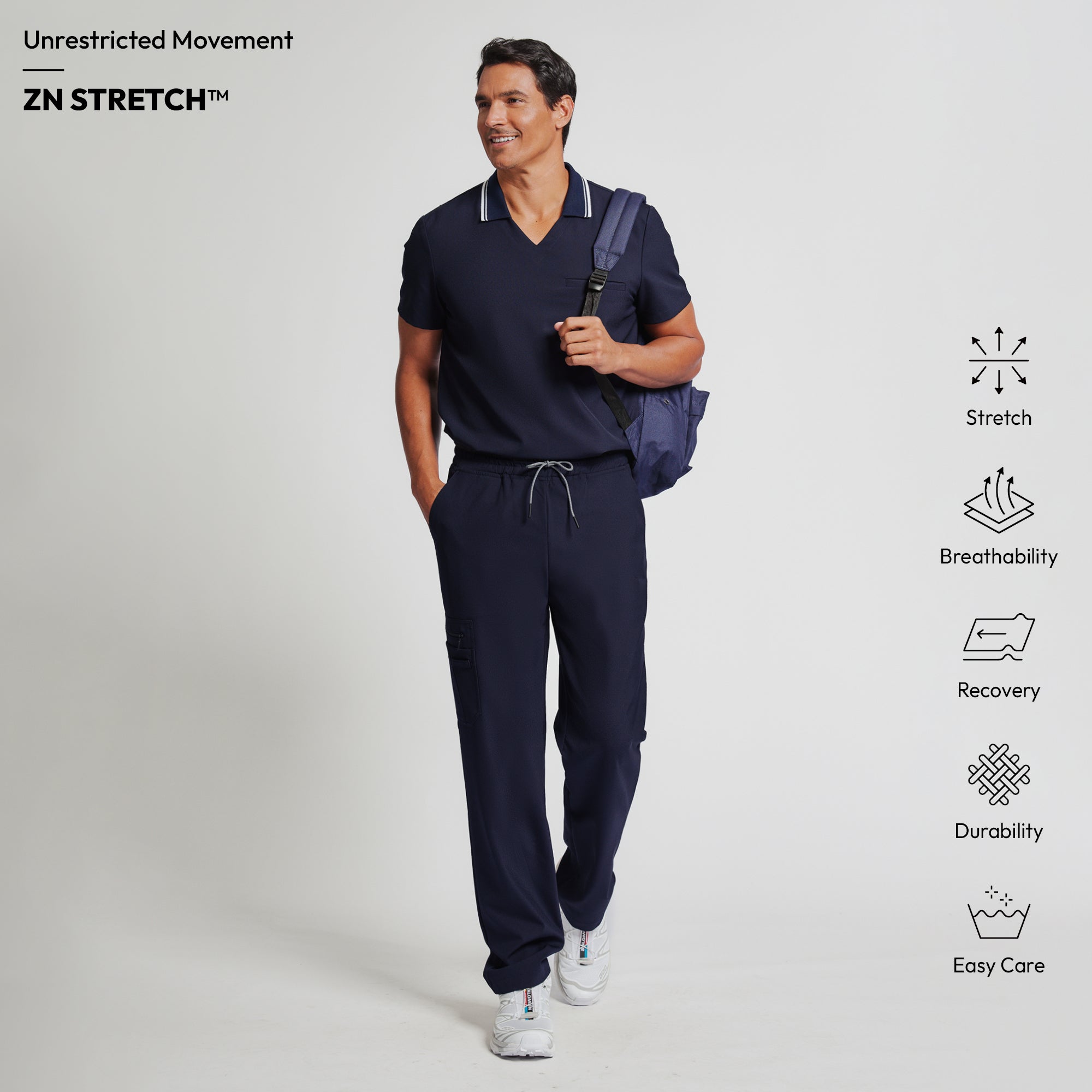 Image of Zenir | Men's Performance Polo Scrub Top - Midnight Navy