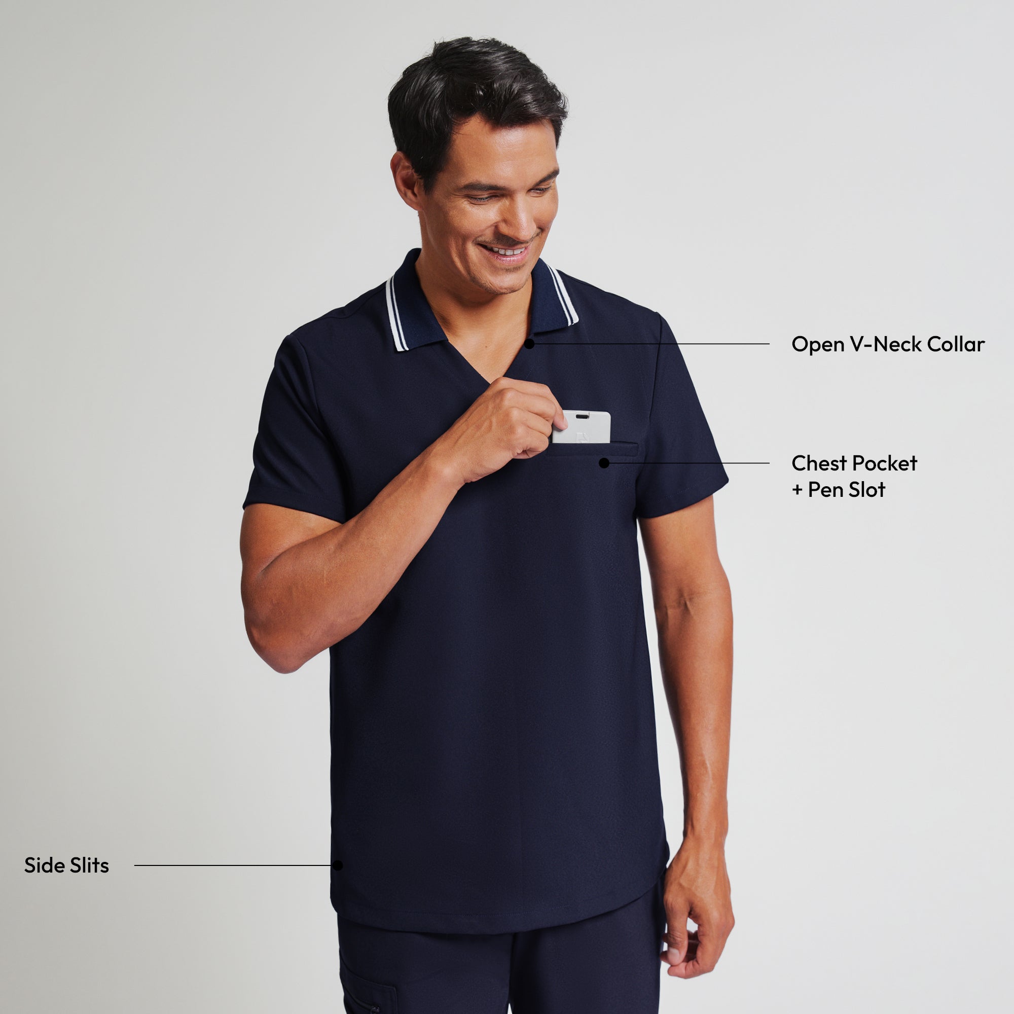 Image of Zenir | Men's Performance Polo Scrub Top - Midnight Navy