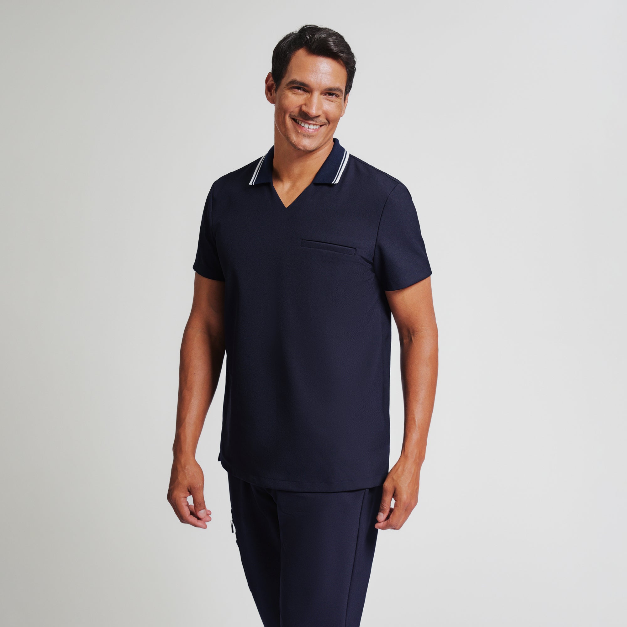 Image of Zenir | Men's Performance Polo Scrub Top - Midnight Navy