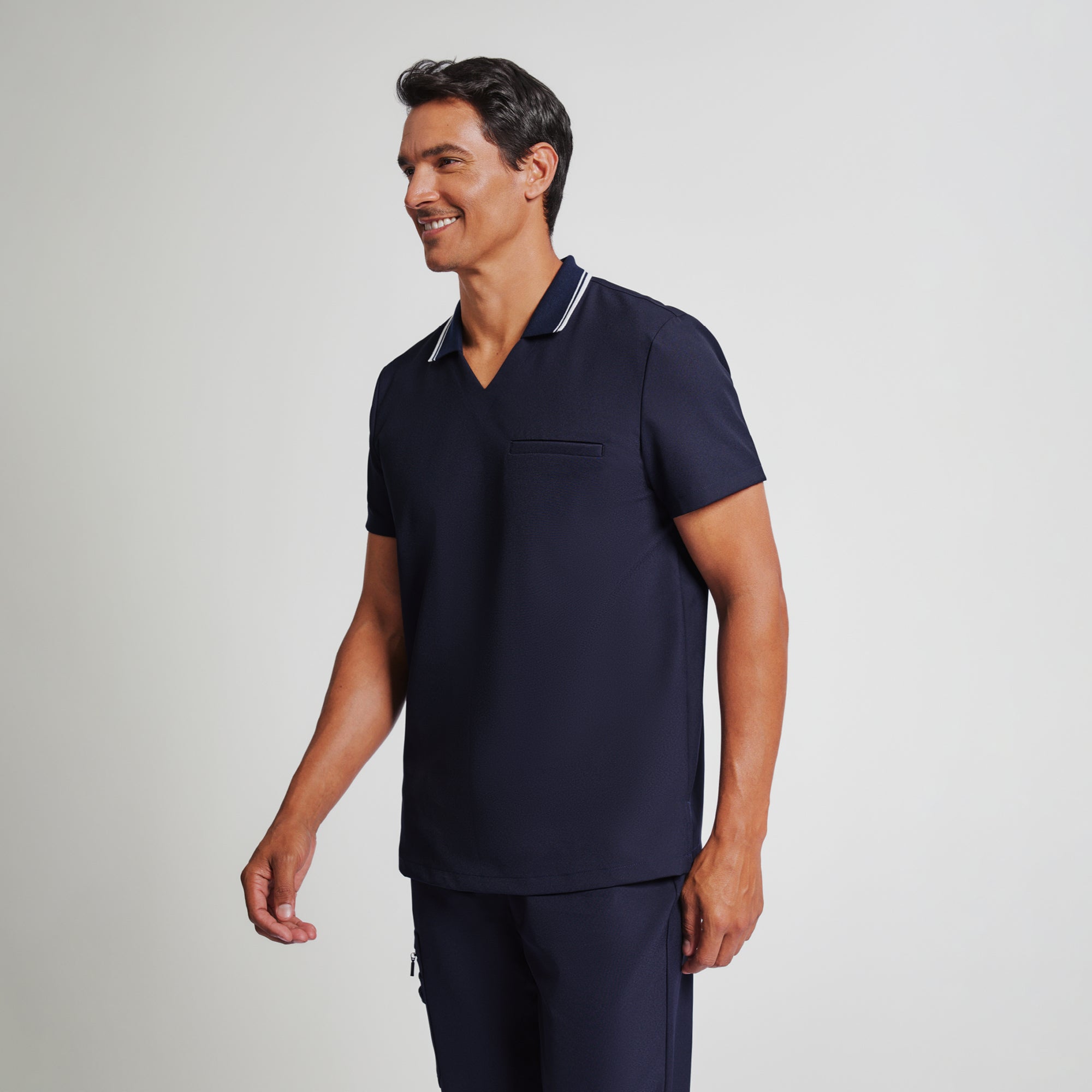 Image of Zenir | Men's Performance Polo Scrub Top - Midnight Navy