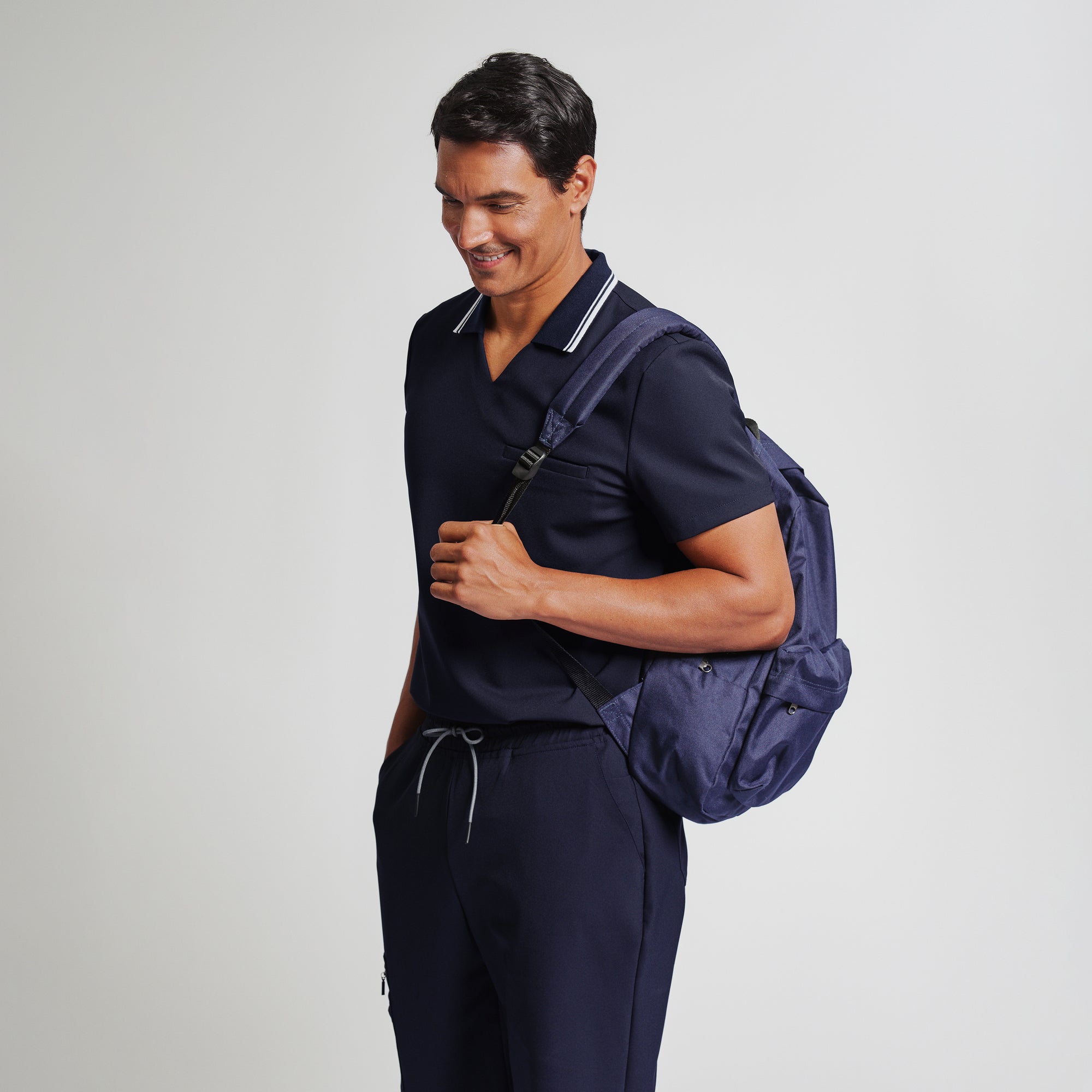 Image of Zenir | Men's Performance Polo Scrub Top - Midnight Navy