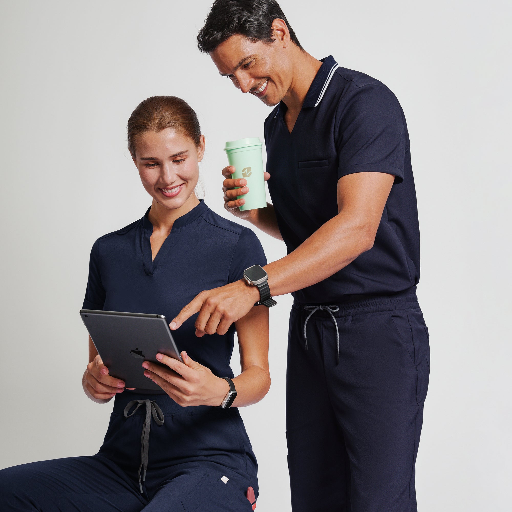 Image of Zenir | Men's Performance Polo Scrub Top - Midnight Navy