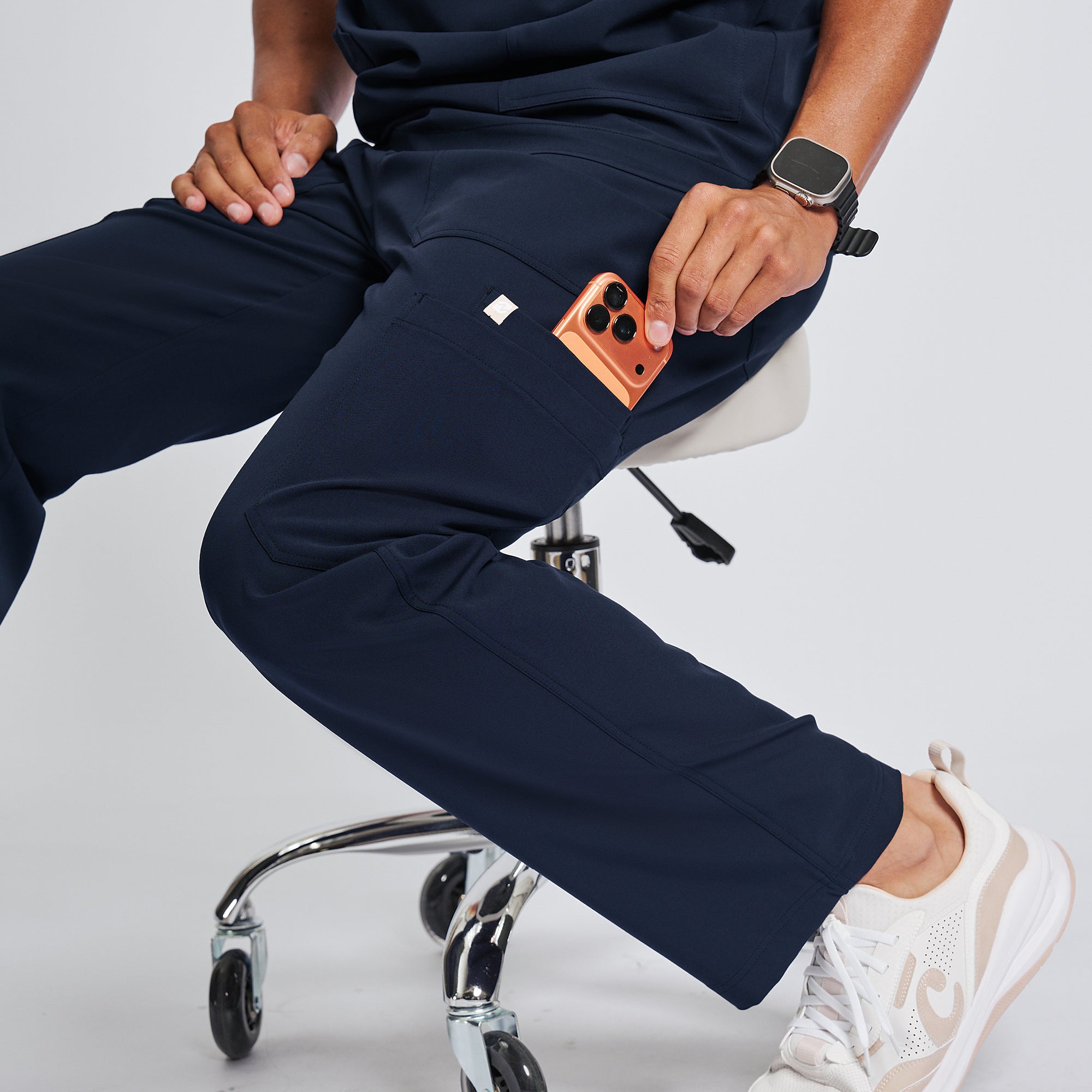 Image of Zenir | Men's Essential 8-Pocket Straight Scrub Pants - Navy