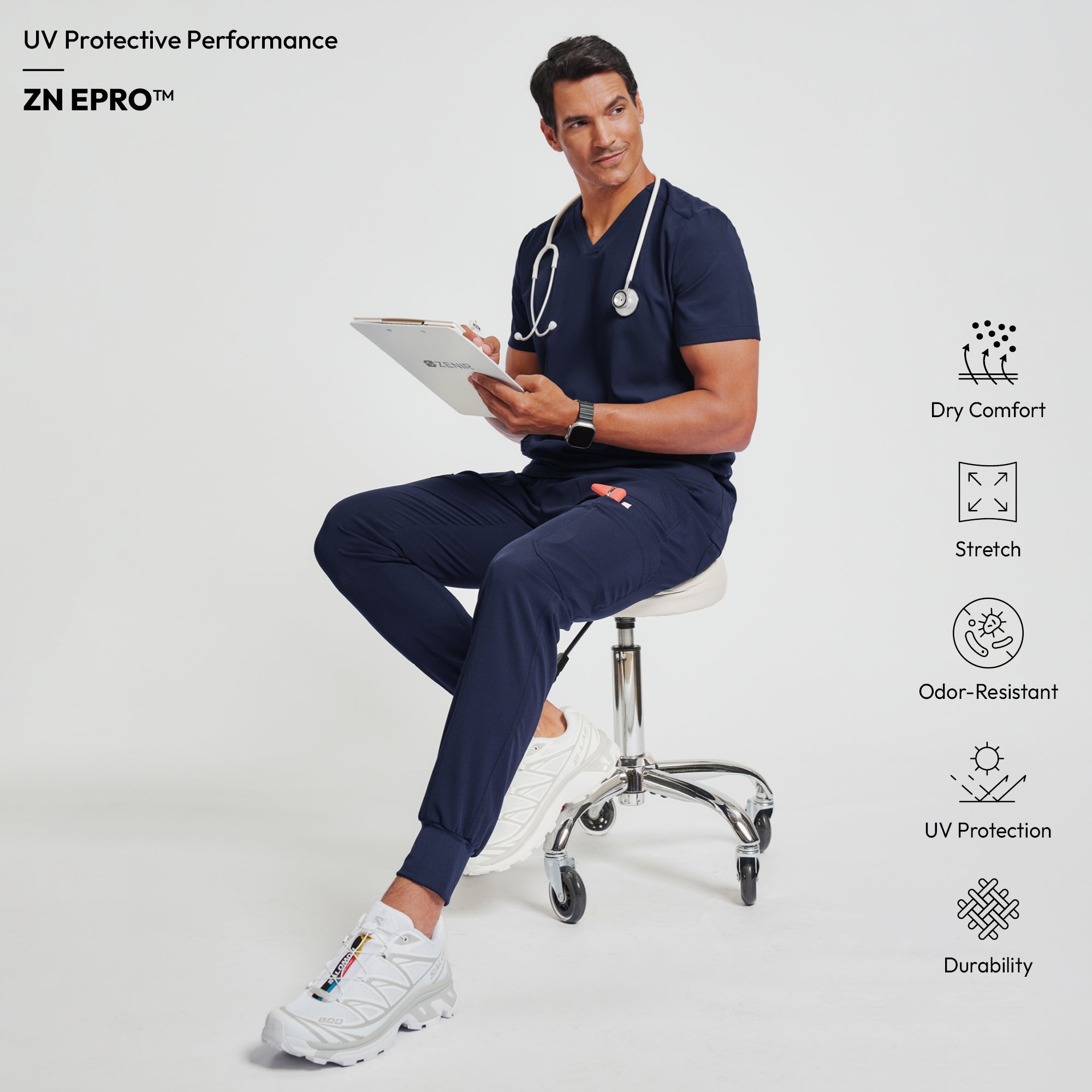 Image of Zenir | Men's Essential 8-Pocket Jogger Scrub Pants - Navy