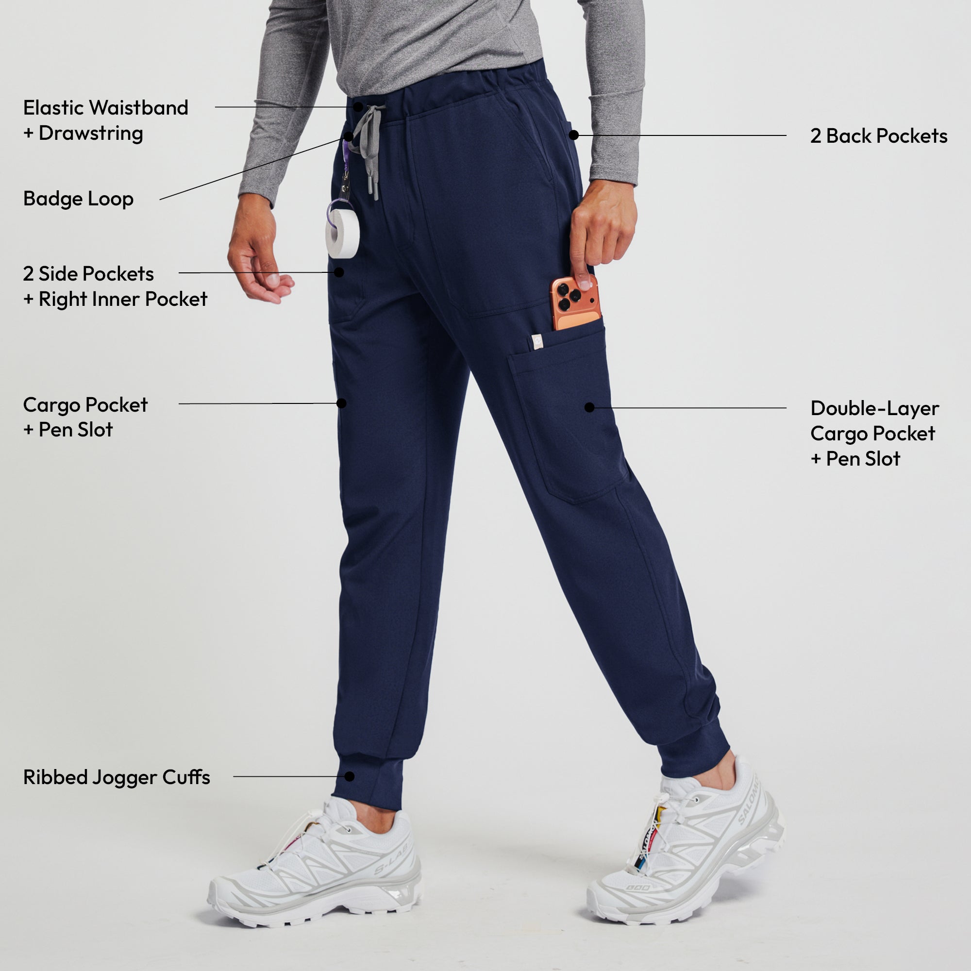 Image of Zenir | Men's Essential 8-Pocket Jogger Scrub Pants - Navy
