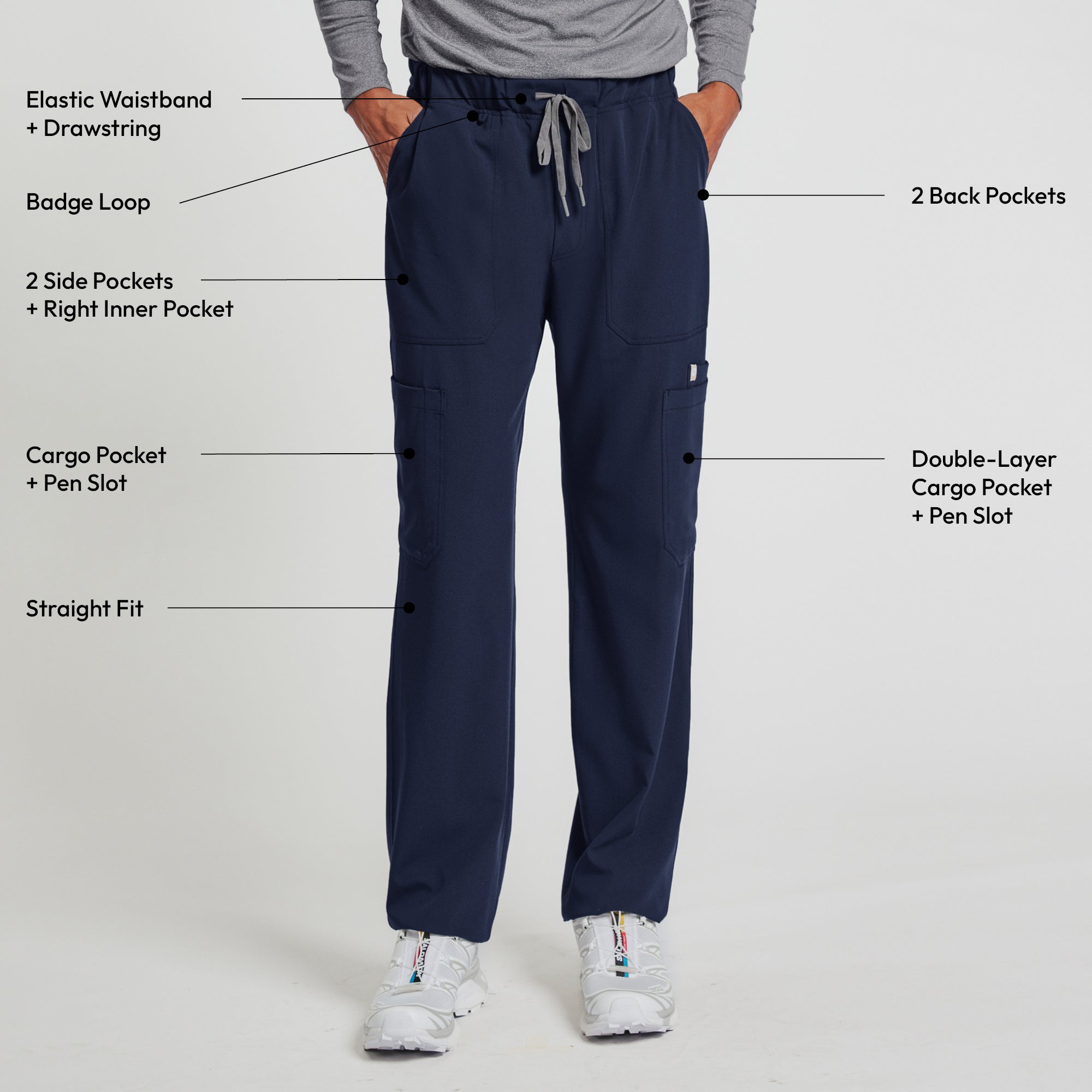 Image of Zenir | Men's Essential 8-Pocket Straight Scrub Pants - Navy