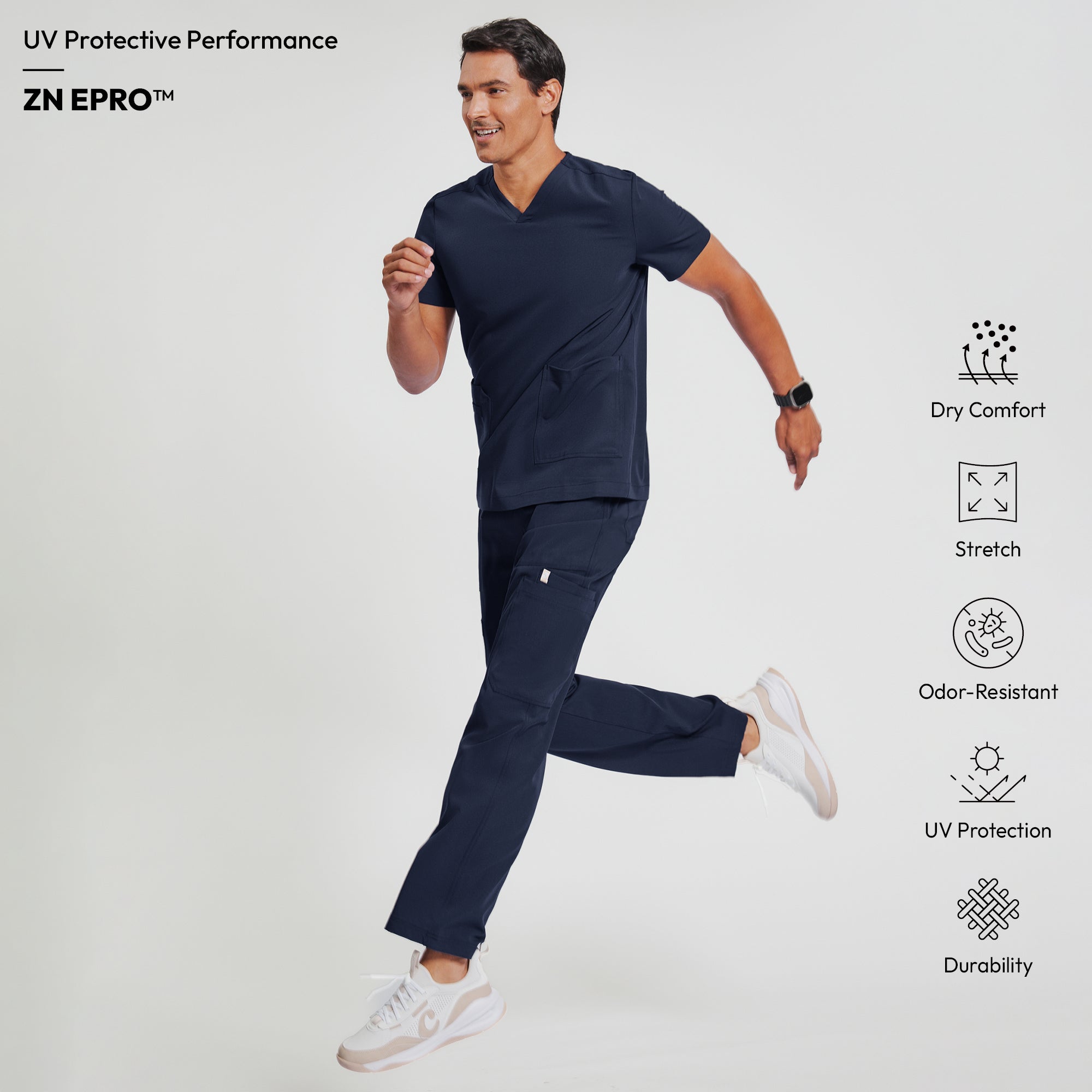 Image of Zenir | Men's Essential 8-Pocket Straight Scrub Pants - Navy