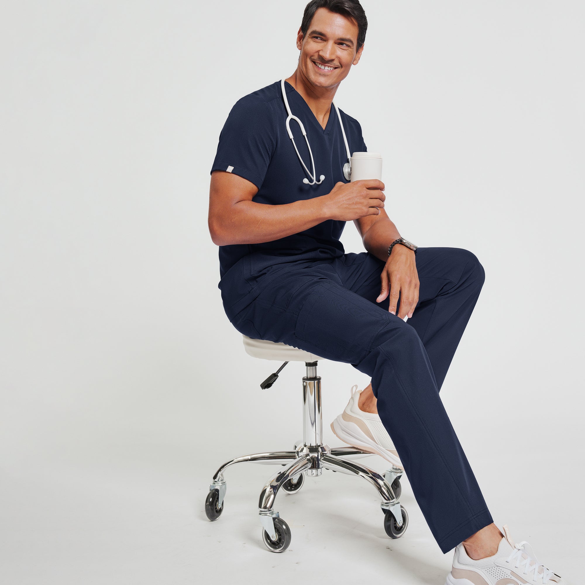 Image of Zenir | Men's Essential 8-Pocket Straight Scrub Pants - Navy