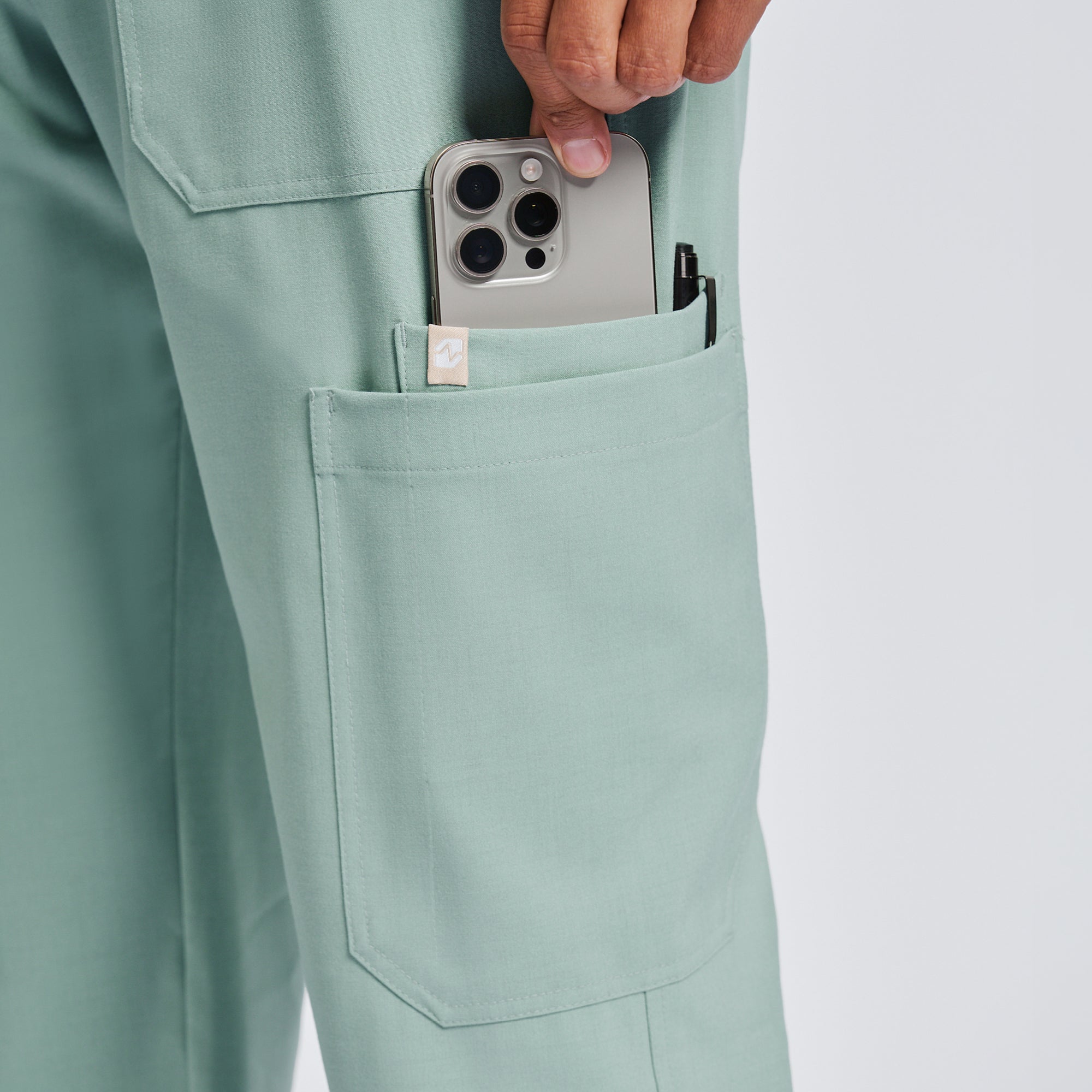 Image of Zenir | Men's Essential 8-Pocket Straight Scrub Pants - Sage Green