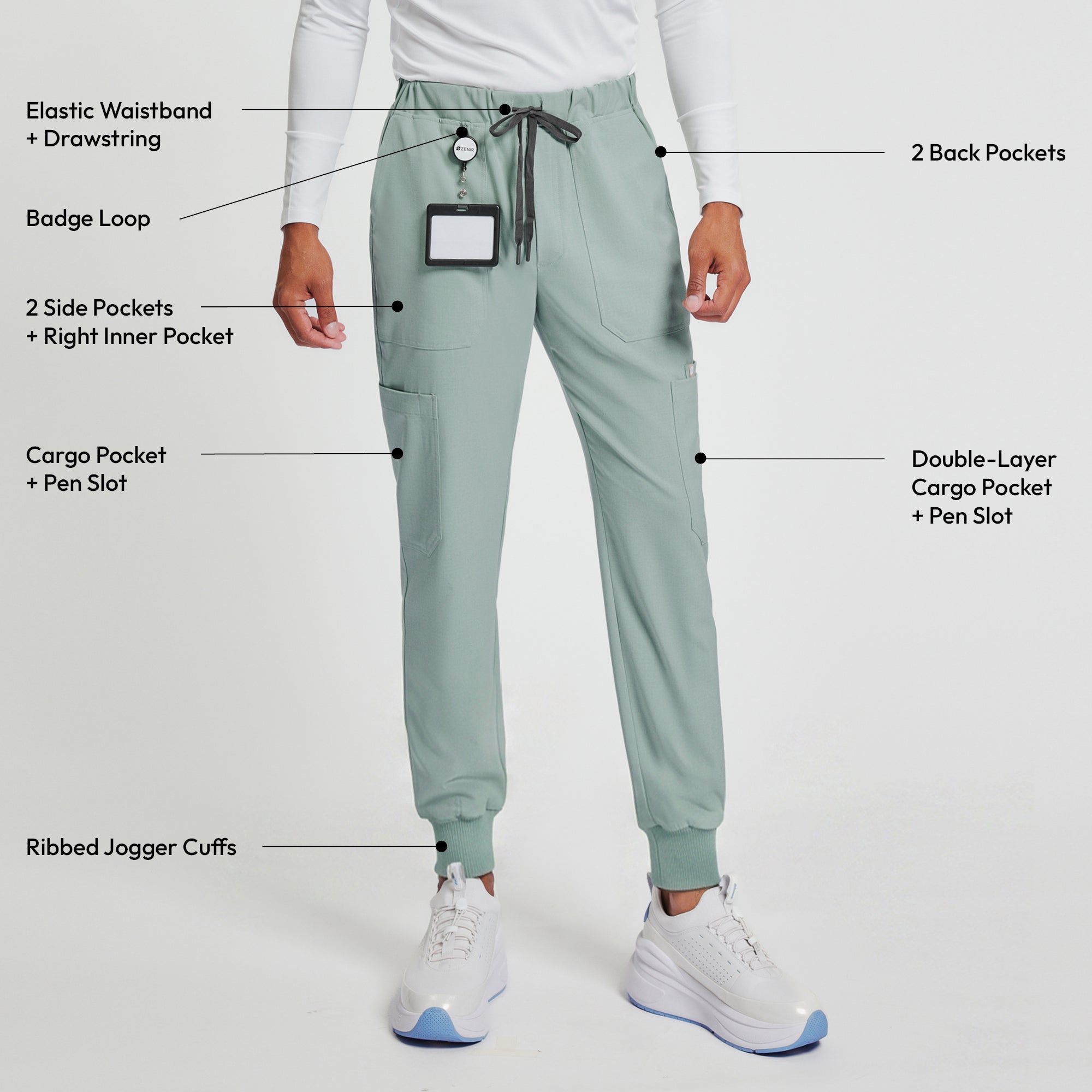 Image of Zenir | Men's Essential 8-Pocket Jogger Scrub Pants - Sage Green