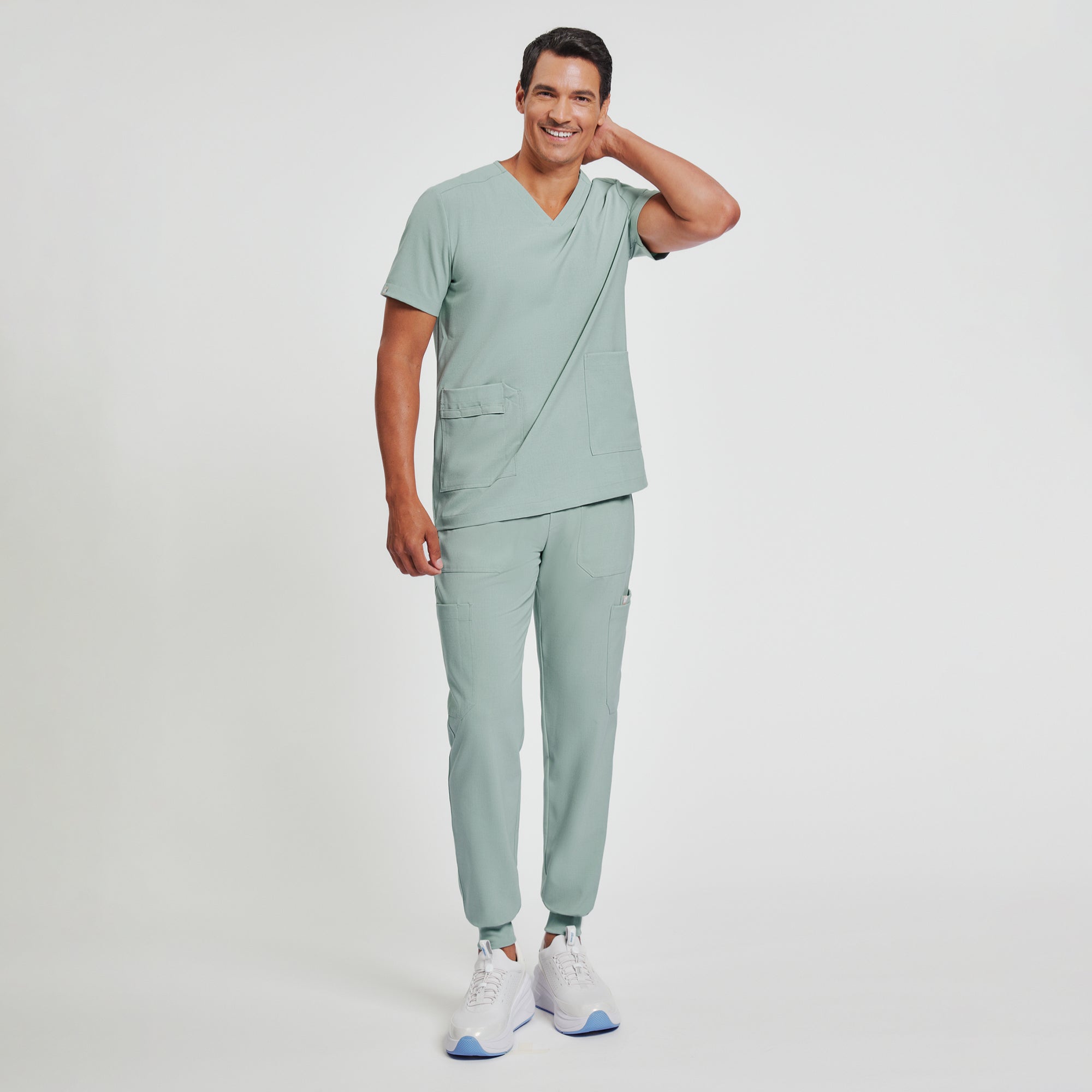 Image of Zenir | Men's VersaPocket Scrub Top - Sage Green