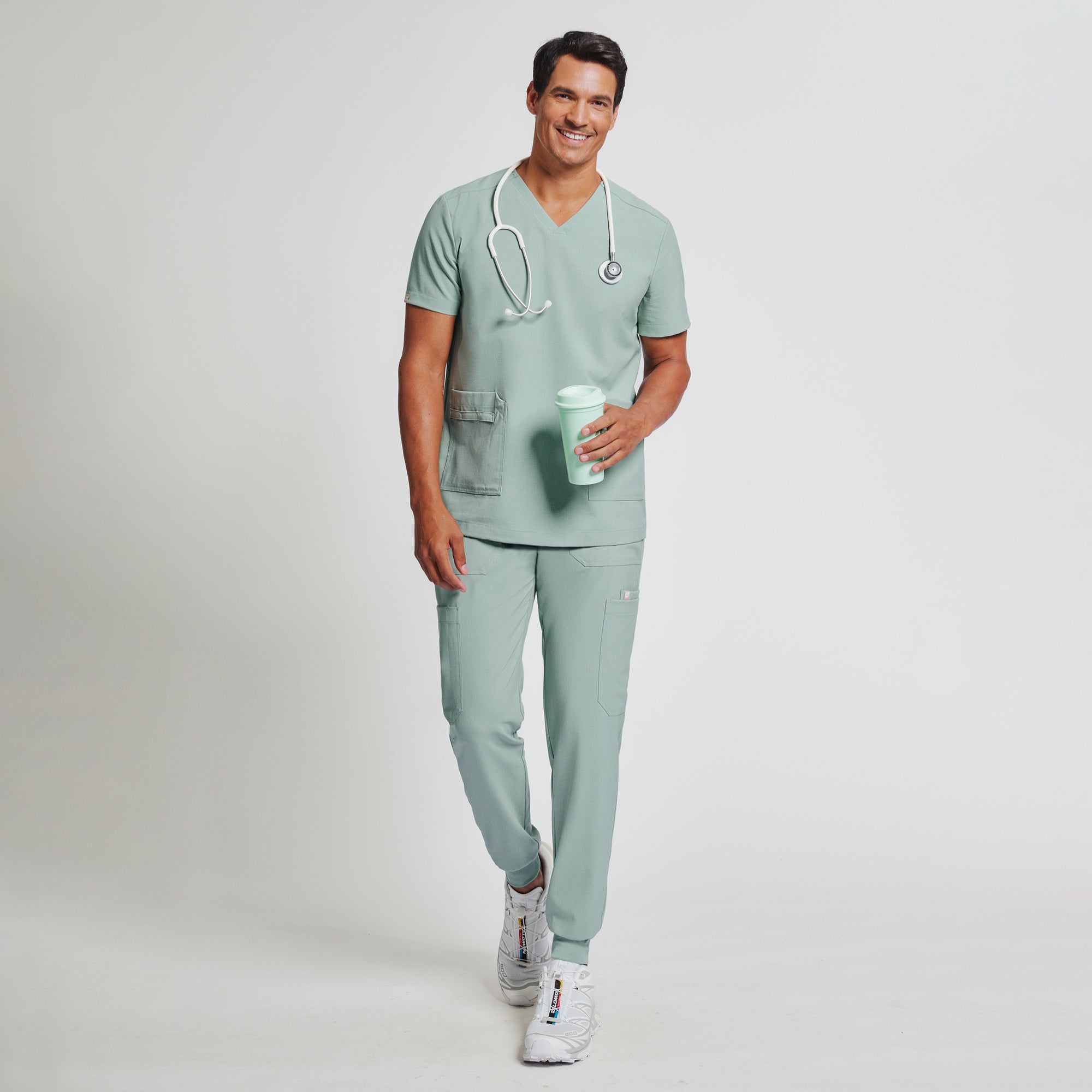 Image of Zenir | Men's VersaPocket Scrub Top - Sage Green