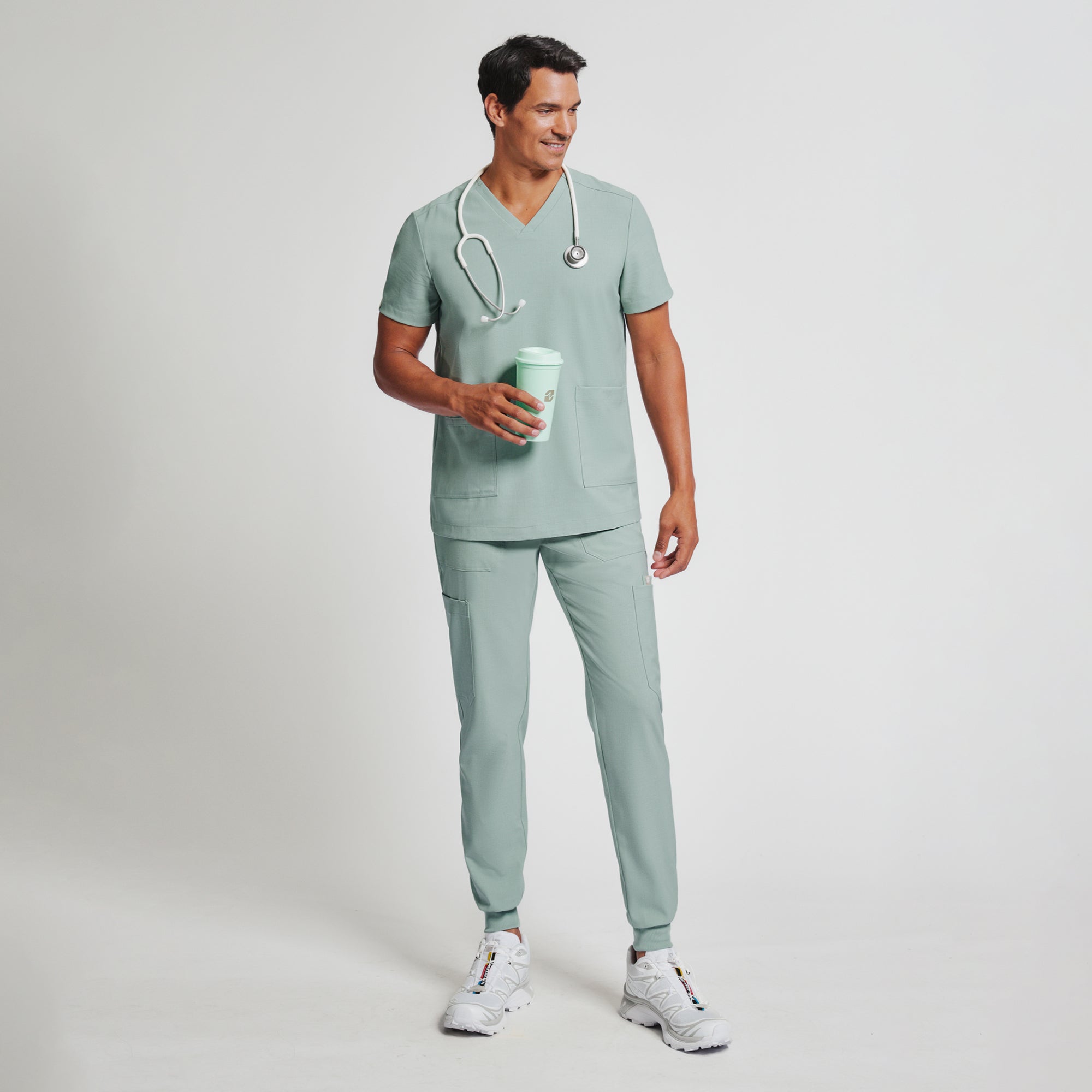 Image of Zenir | Men's VersaPocket Scrub Top - Sage Green