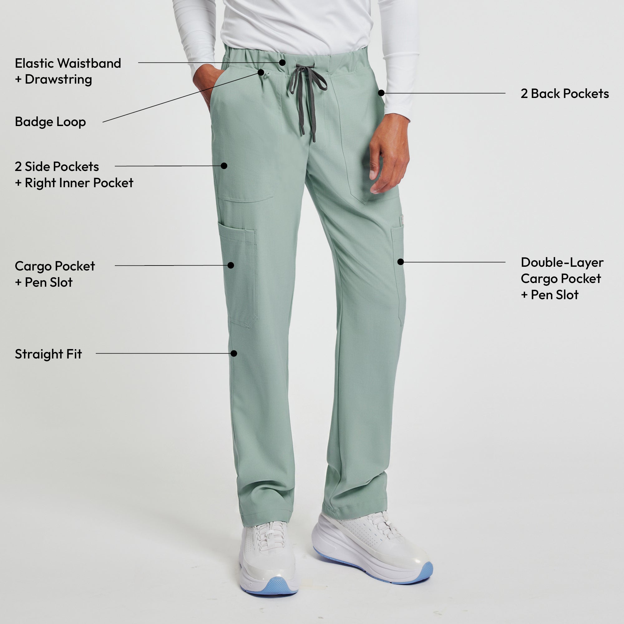 Image of Zenir | Men's Essential 8-Pocket Straight Scrub Pants - Sage Green