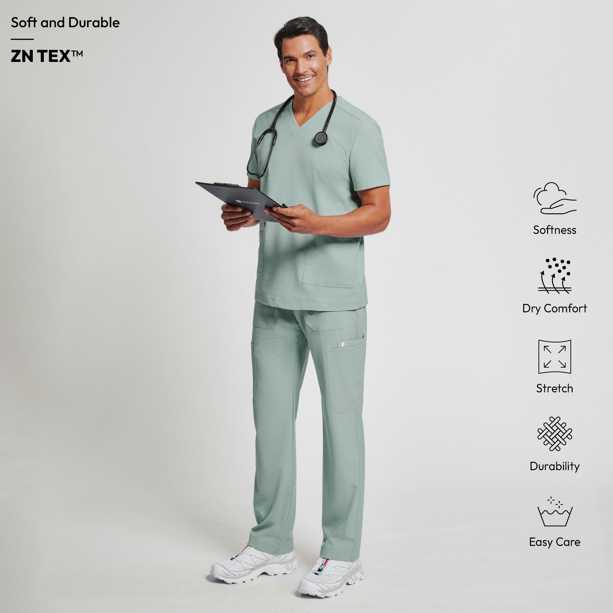 Image of Zenir | Men's Essential 8-Pocket Straight Scrub Pants - Sage Green