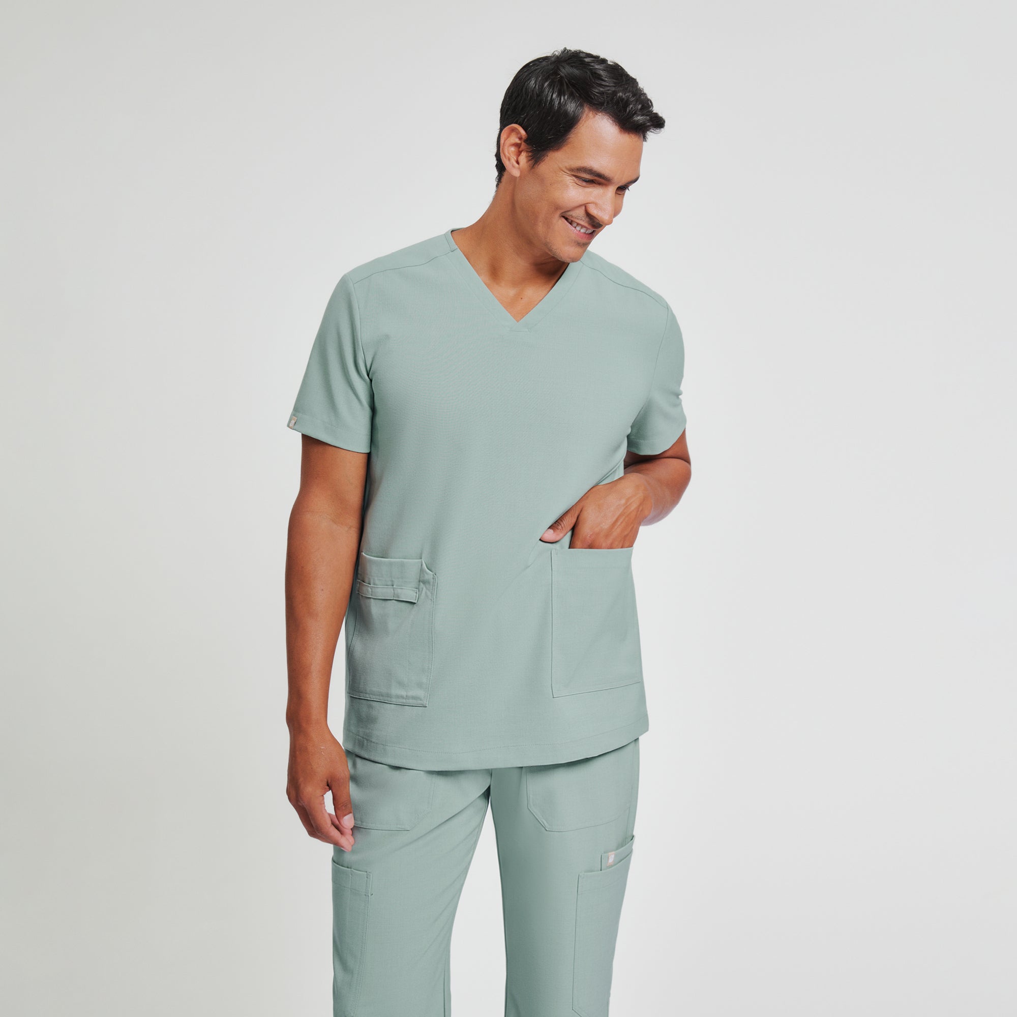 Image of Zenir | Men's VersaPocket Scrub Top - Sage Green