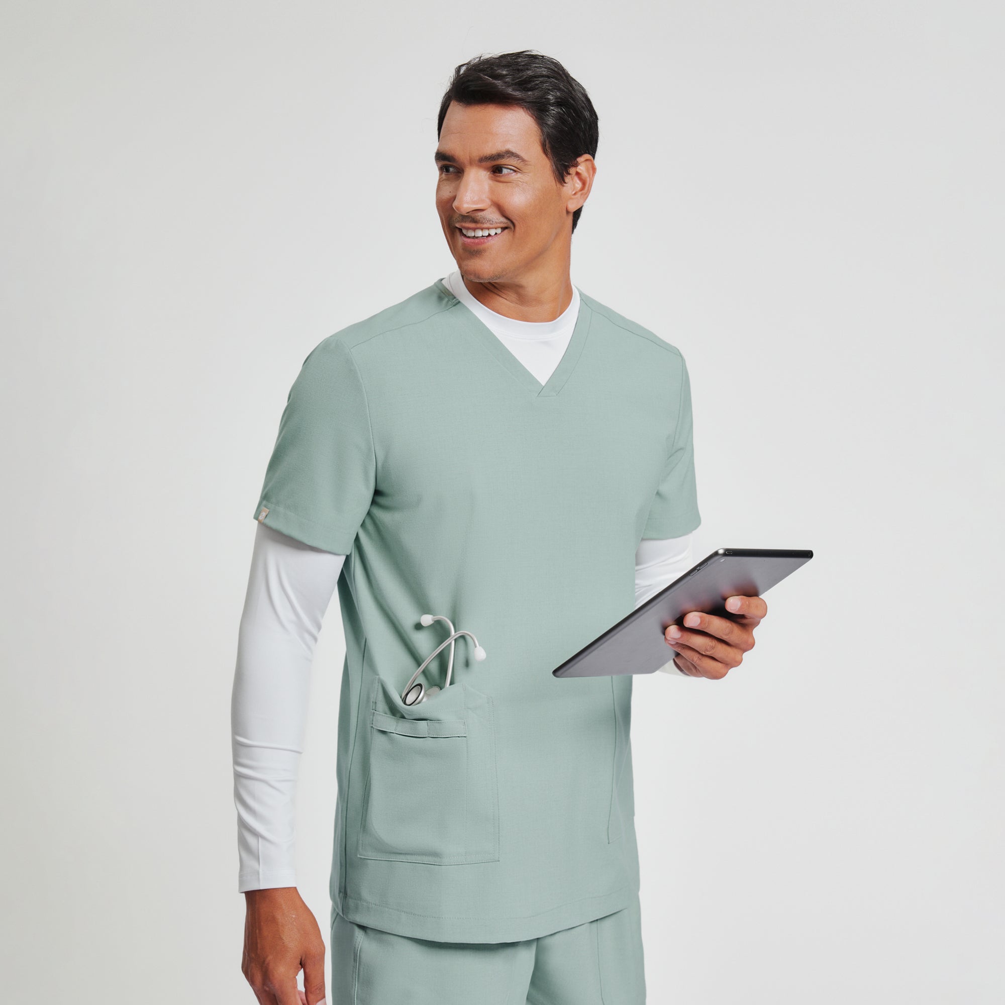 Image of Zenir | Men's VersaPocket Scrub Top - Sage Green