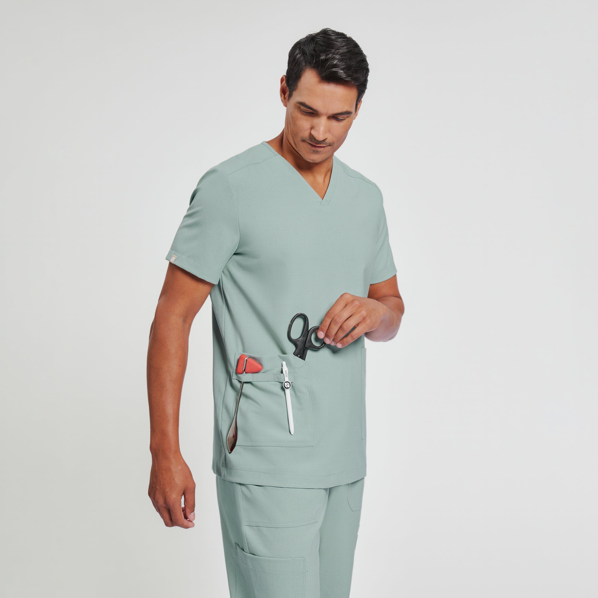 Image of Zenir | Men's VersaPocket Scrub Top - Sage Green