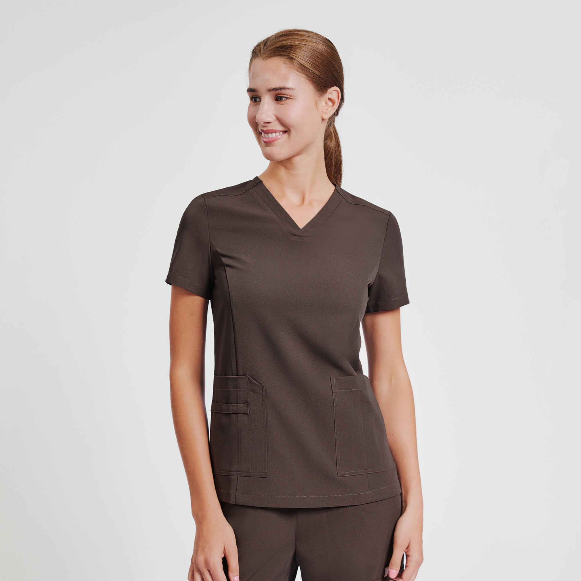 Image of Zenir | Women's VersaPocket Scrub Top - Brown