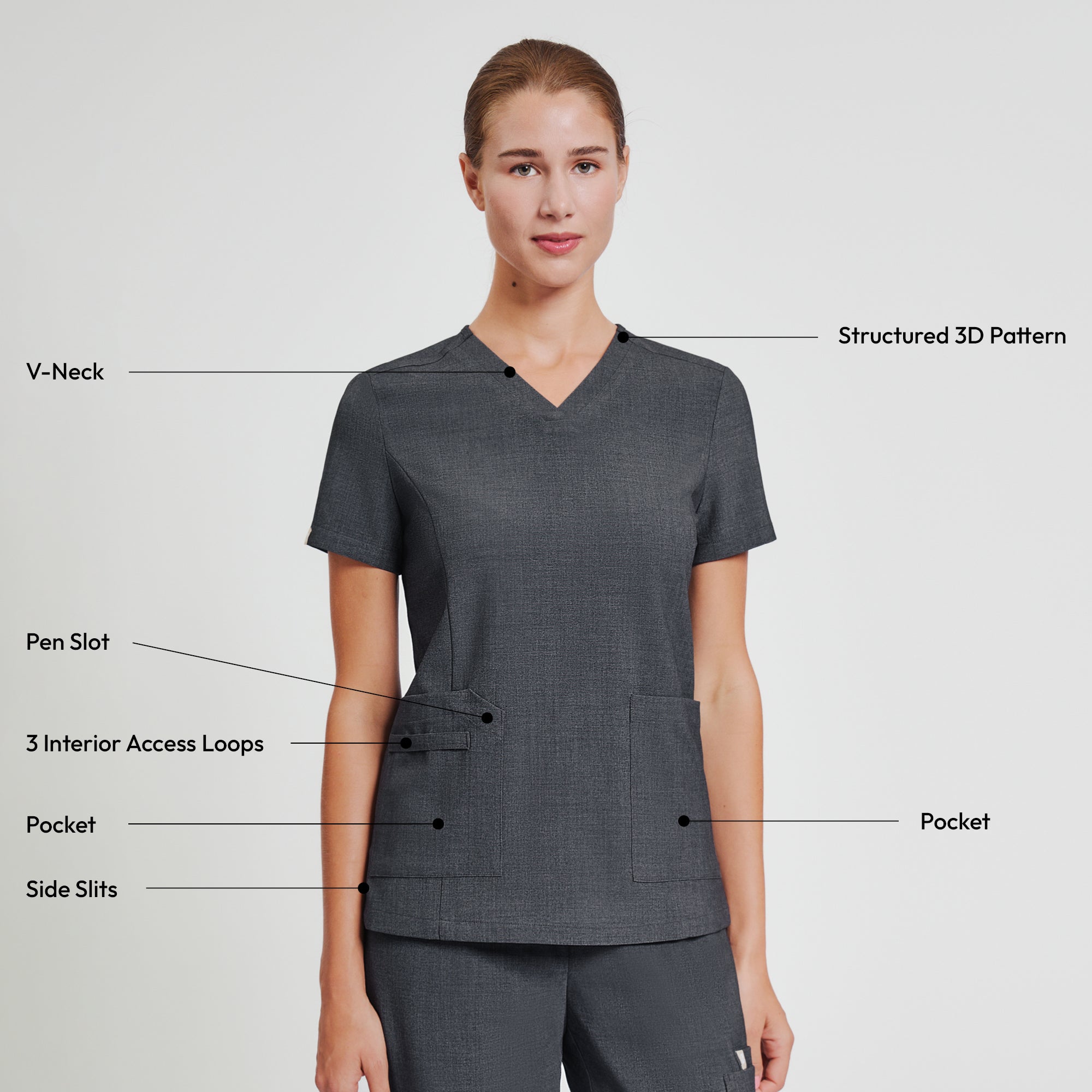 Image of Zenir | Women's VersaPocket Scrub Top - Charcoal Gray