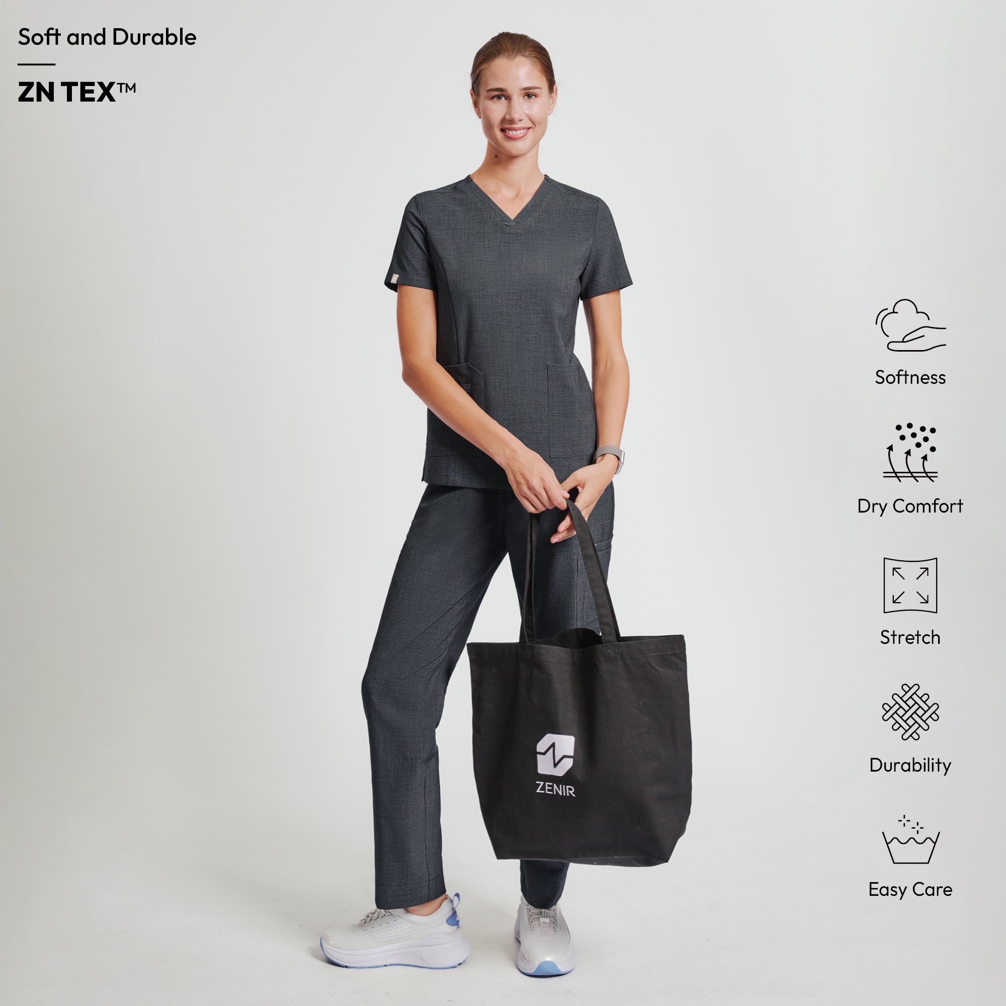 Image of Zenir | Women's VersaPocket Scrub Top - Charcoal Gray