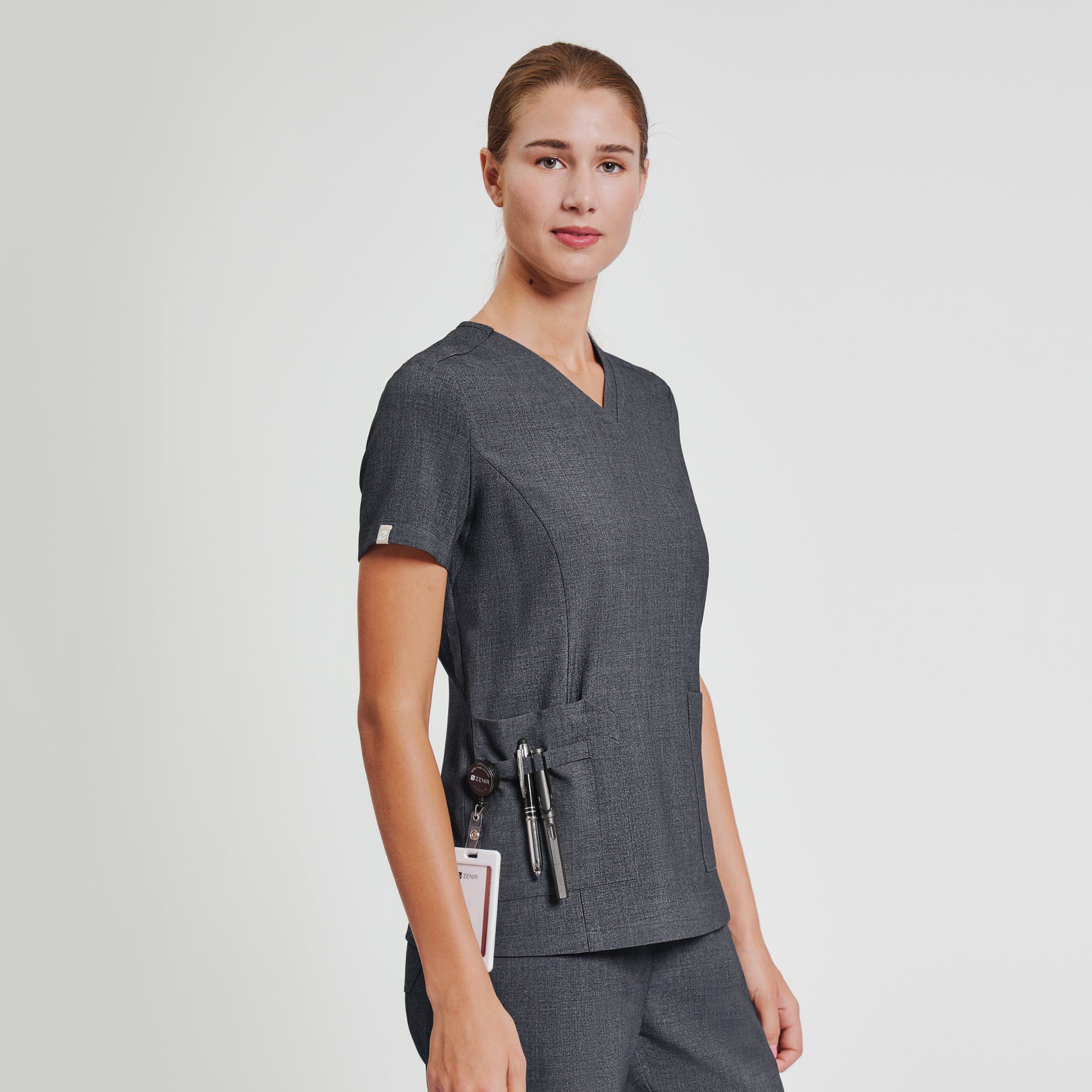 Image of Zenir | Women's VersaPocket Scrub Top - Charcoal Gray
