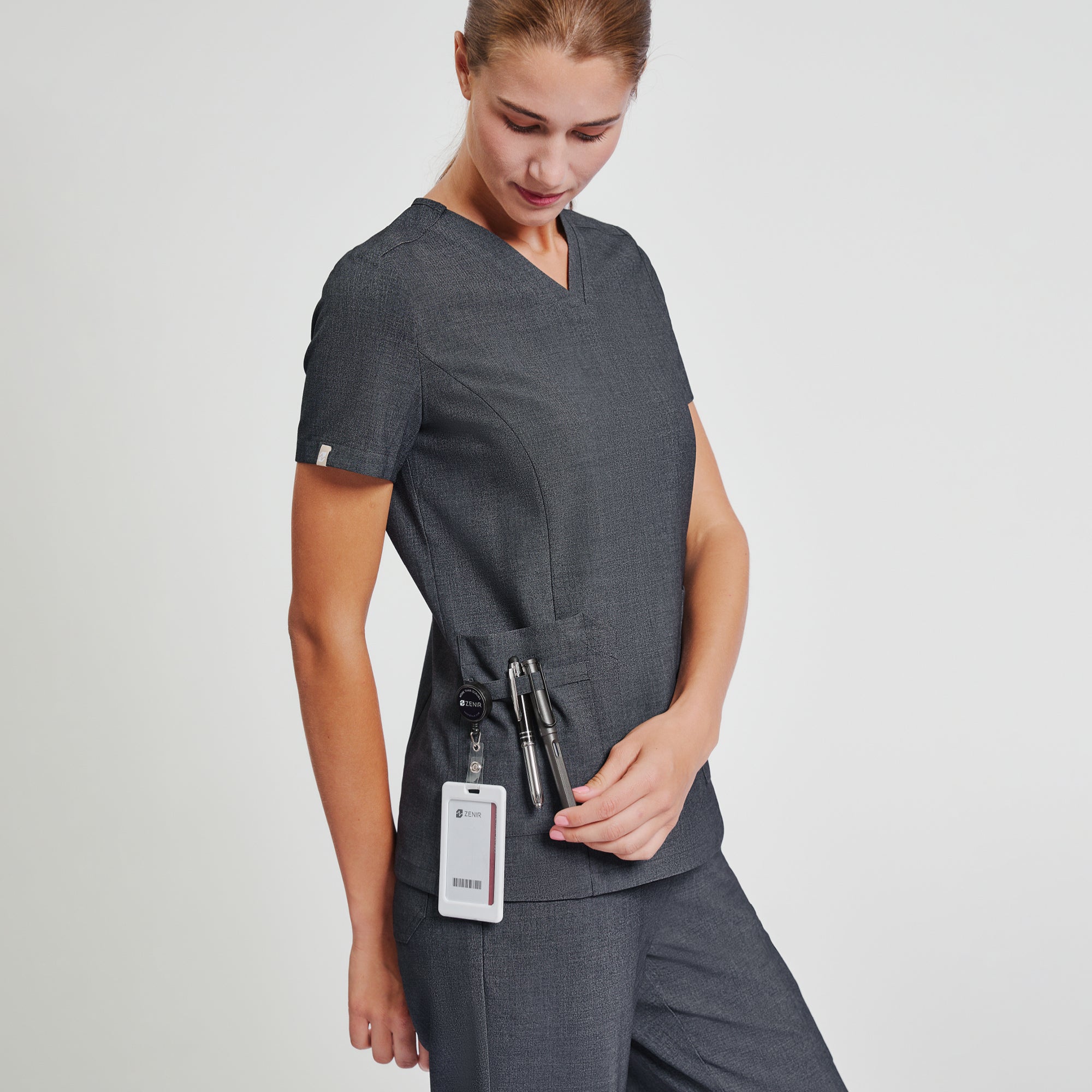 Image of Zenir | Women's VersaPocket Scrub Top - Charcoal Gray