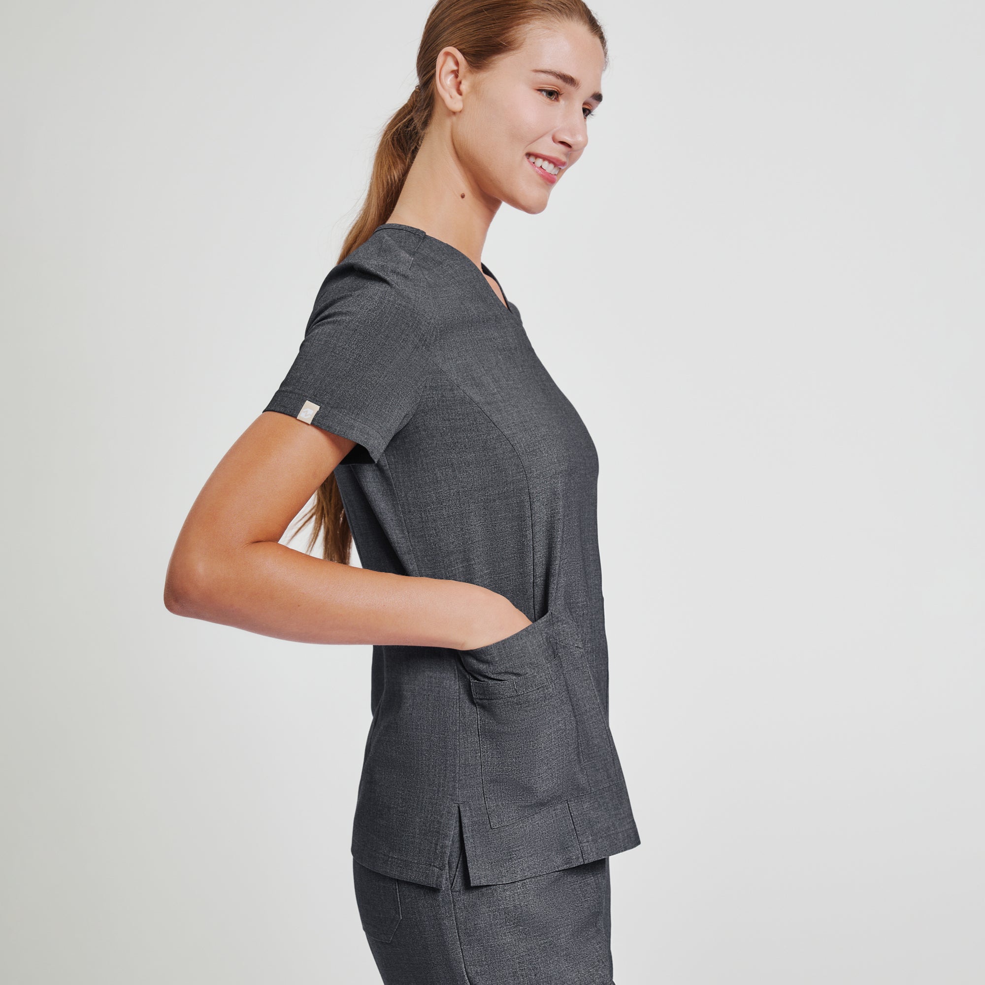 Image of Zenir | Women's VersaPocket Scrub Top - Charcoal Gray